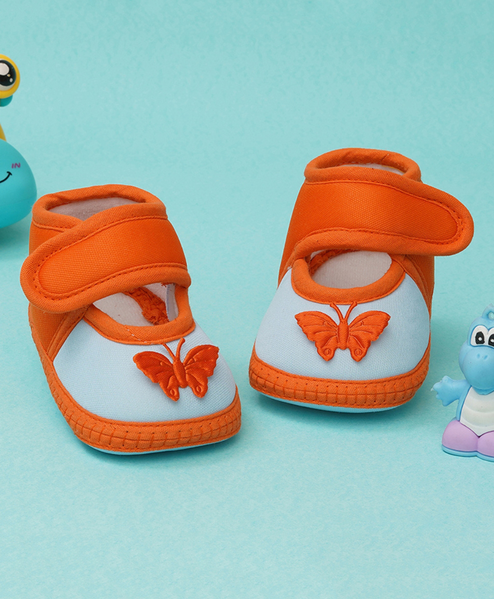 Neska Moda Butterfly Patch Detailed Velcro Closure Booties - Orange & Blue-picture-11