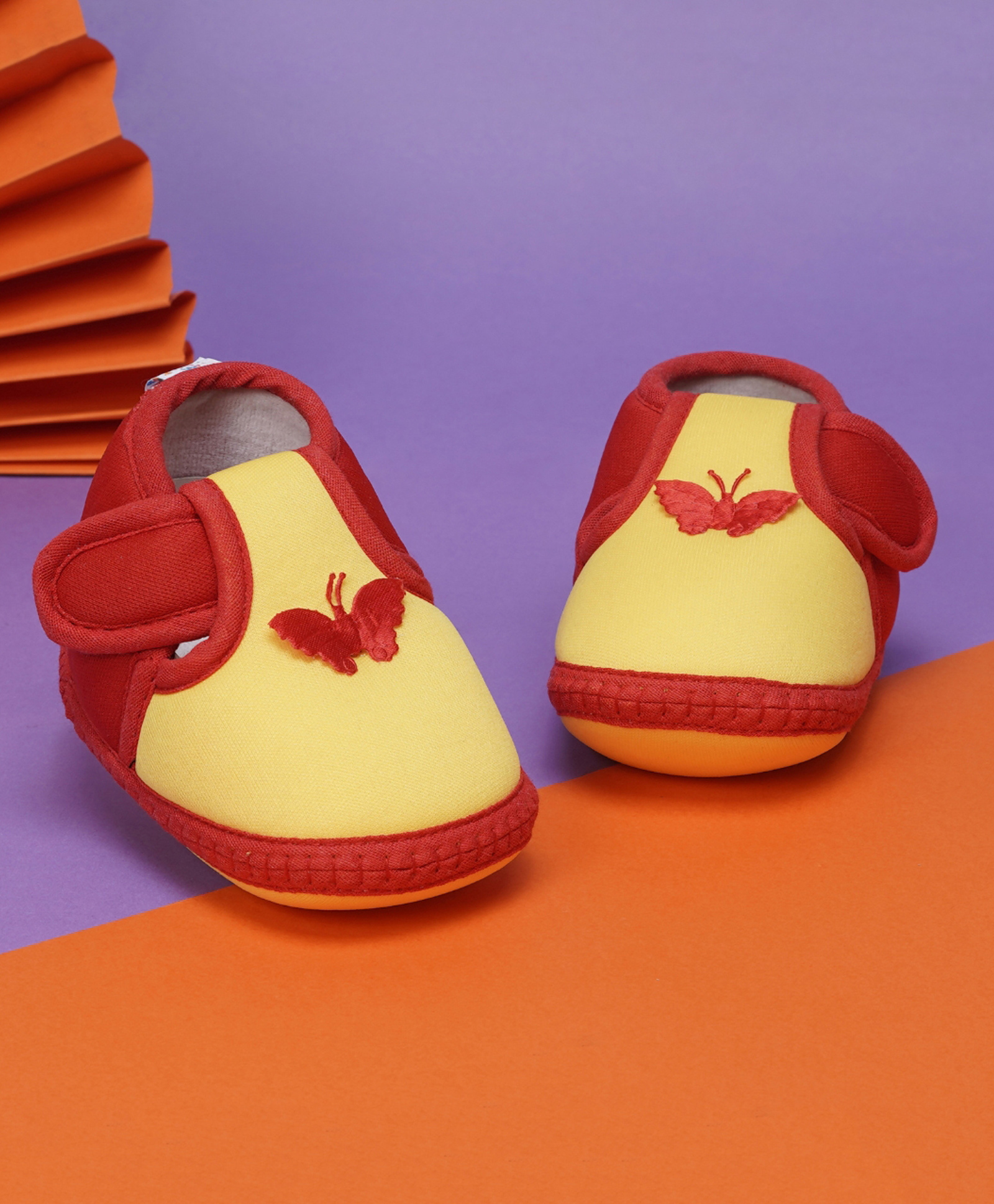 Neska Moda Butterfly Patch Detailed Velcro Closure Booties - Yellow & Red-image-43