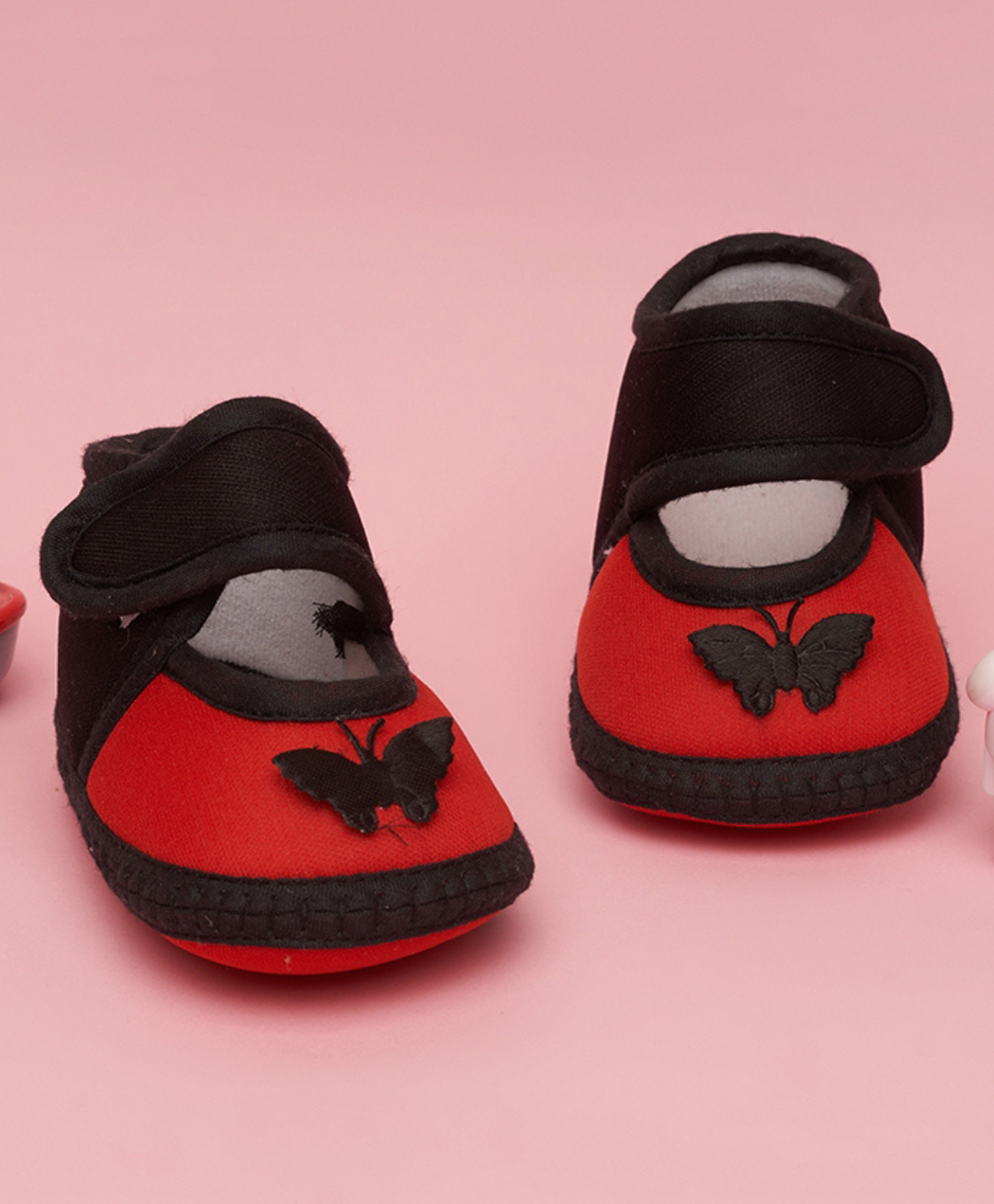 Neska Moda Butterfly Patch Detailed Velcro Closure Booties - Dark Red & Black-picture-36