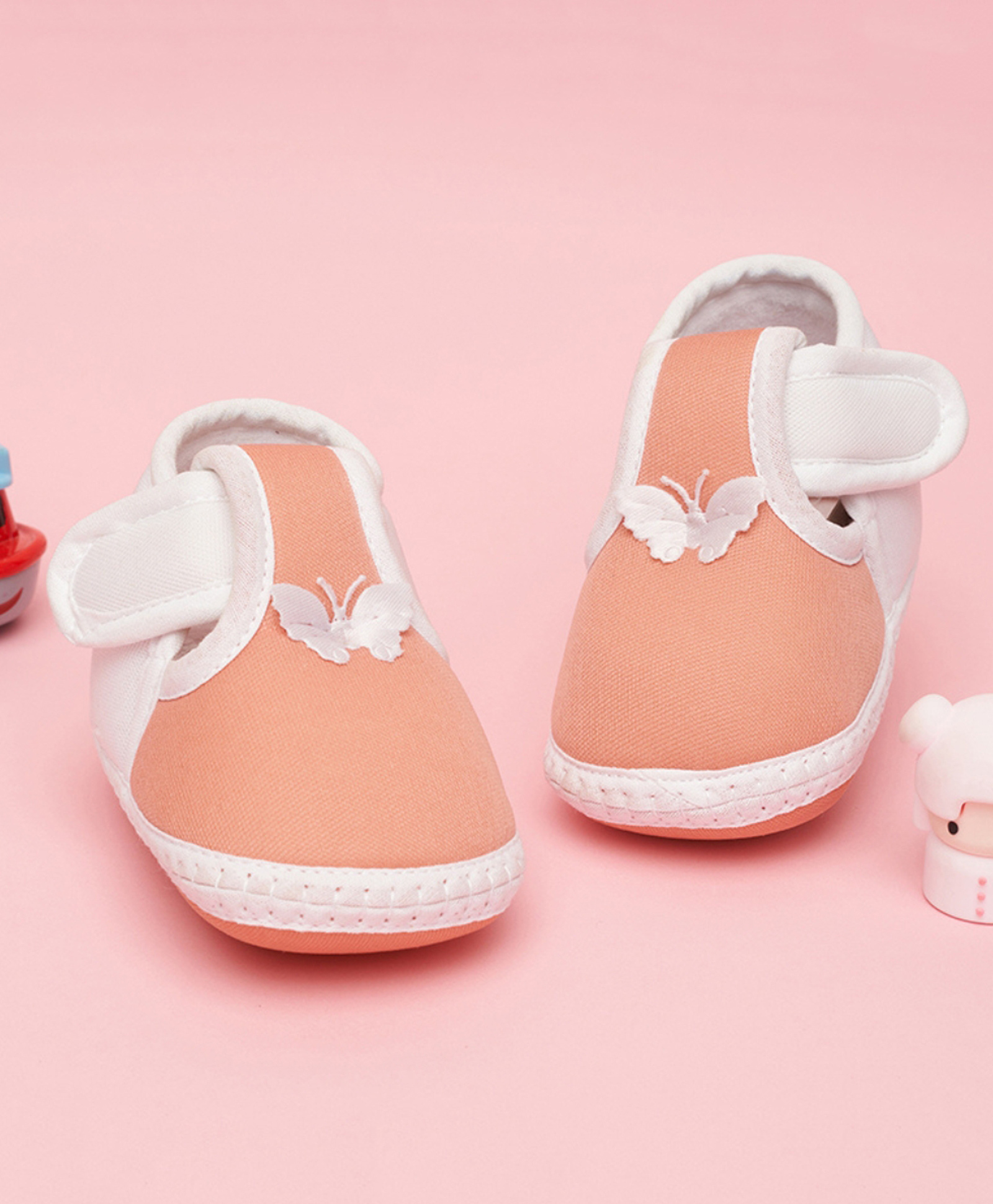 Neska Moda Butterfly Patch Detailed Velcro Closure Booties - Baby Pink & White-picture-16