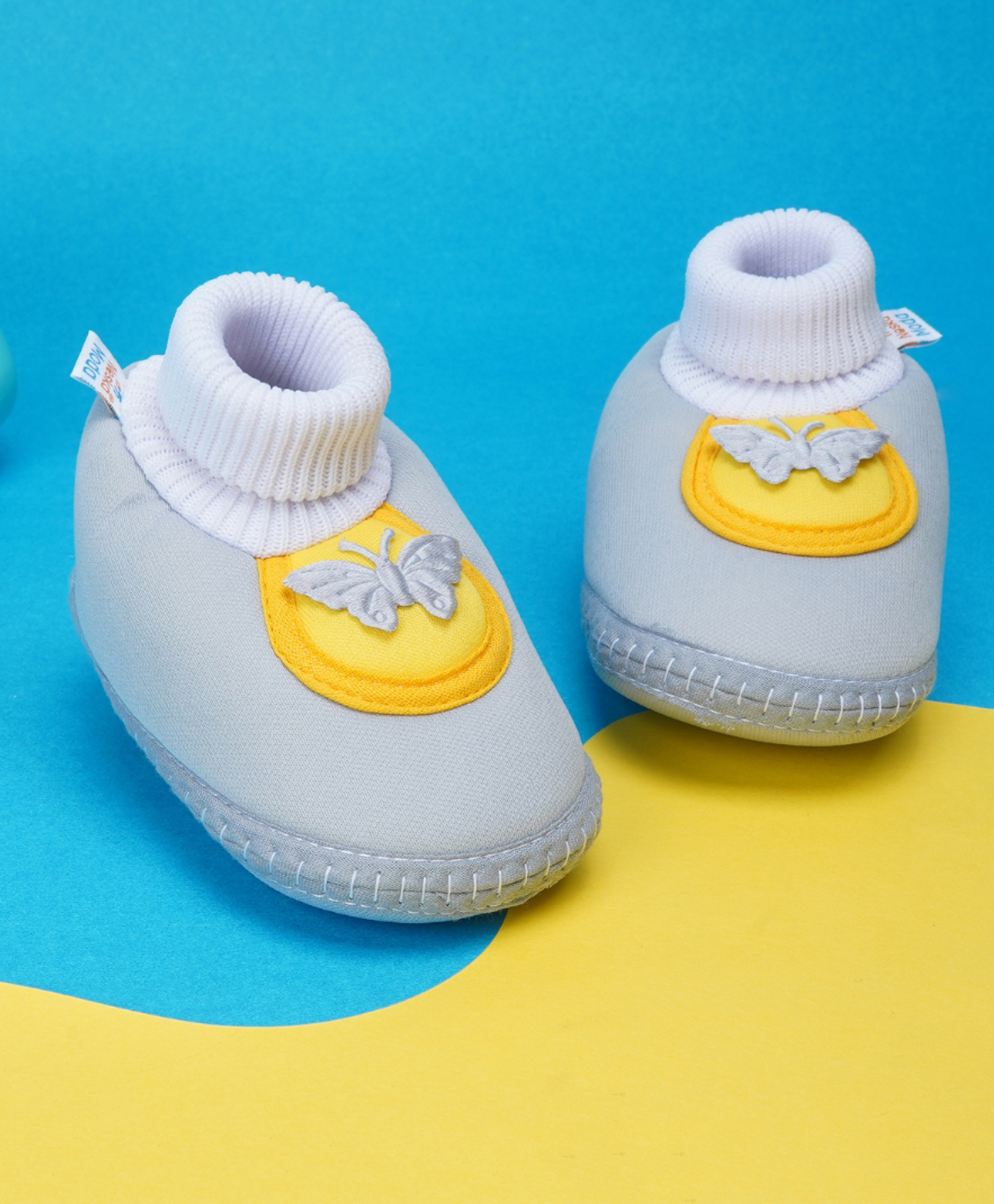 Neska Moda Butterfly Patch Detailed Slip On Booties - Grey & Yellow-image-15