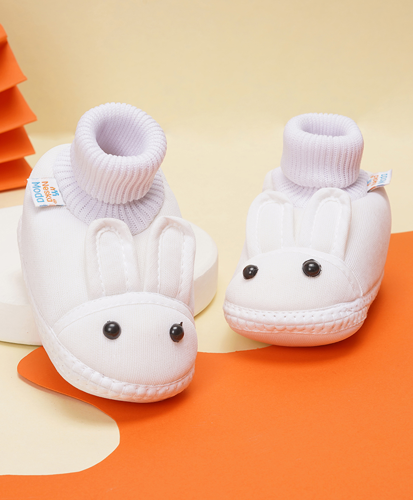 Neska Moda Rabbit Designed Slip On Booties - White-picture-16