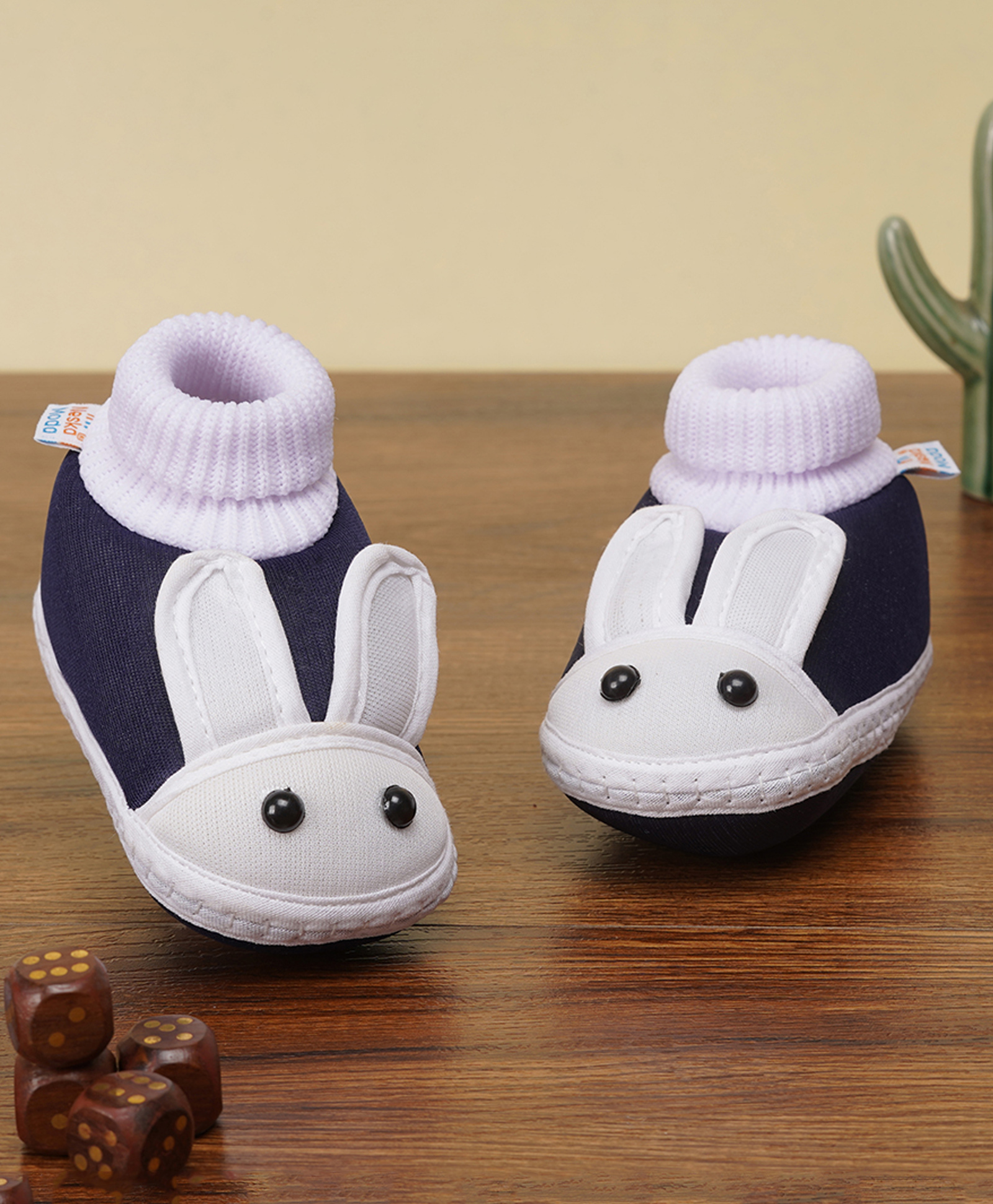 Neska Moda Rabbit Designed Slip On Booties - Navy Blue-image-26