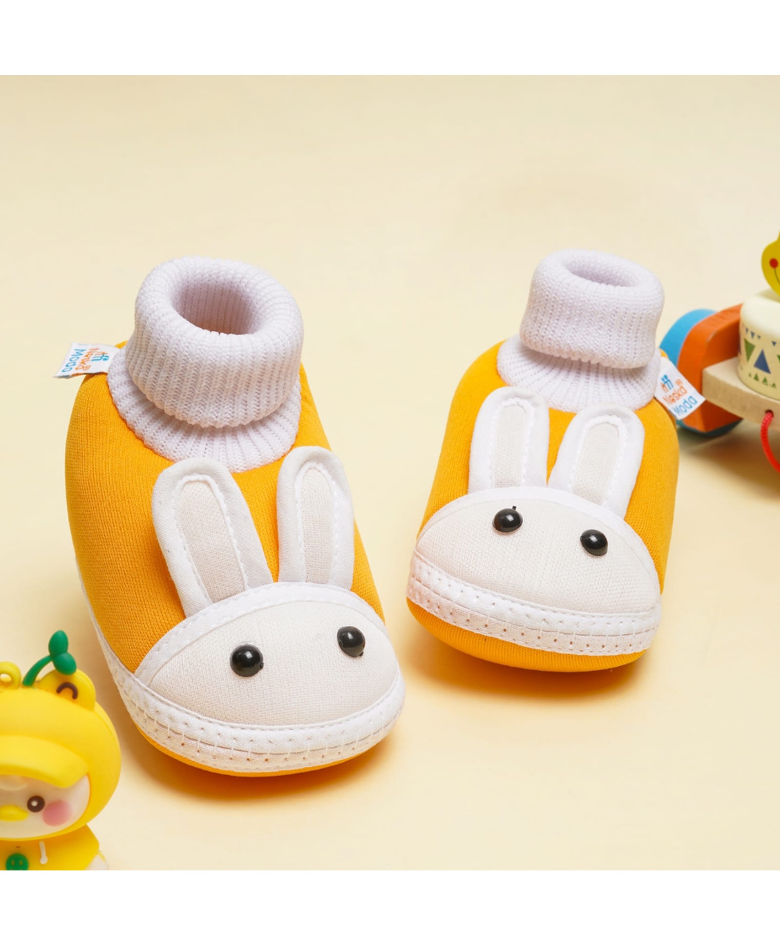 Neska Moda Rabbit Designed Slip On Booties - Turmeric-picture-29