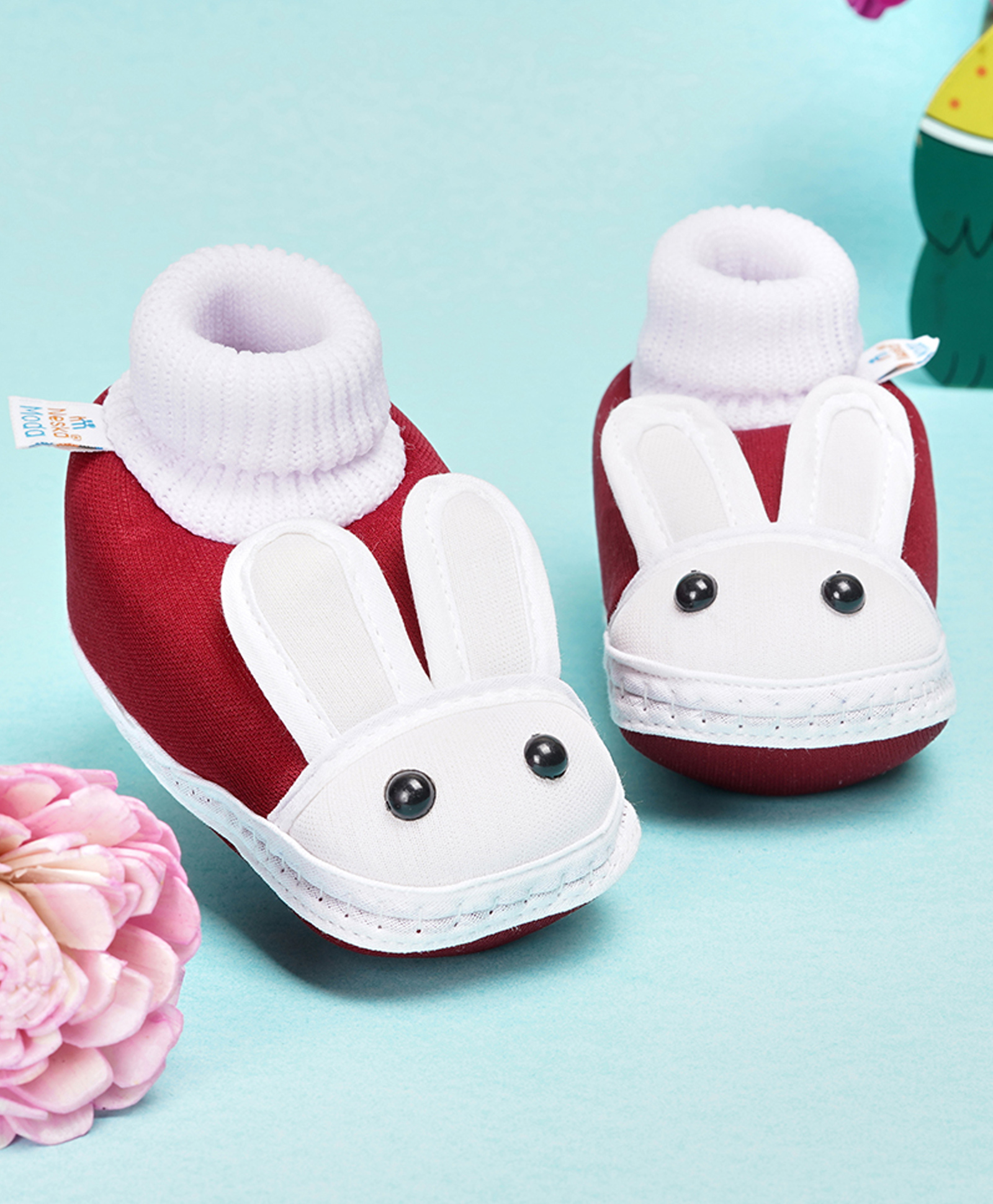 Neska Moda Rabbit Designed Slip On Booties - Maroon-picture-10