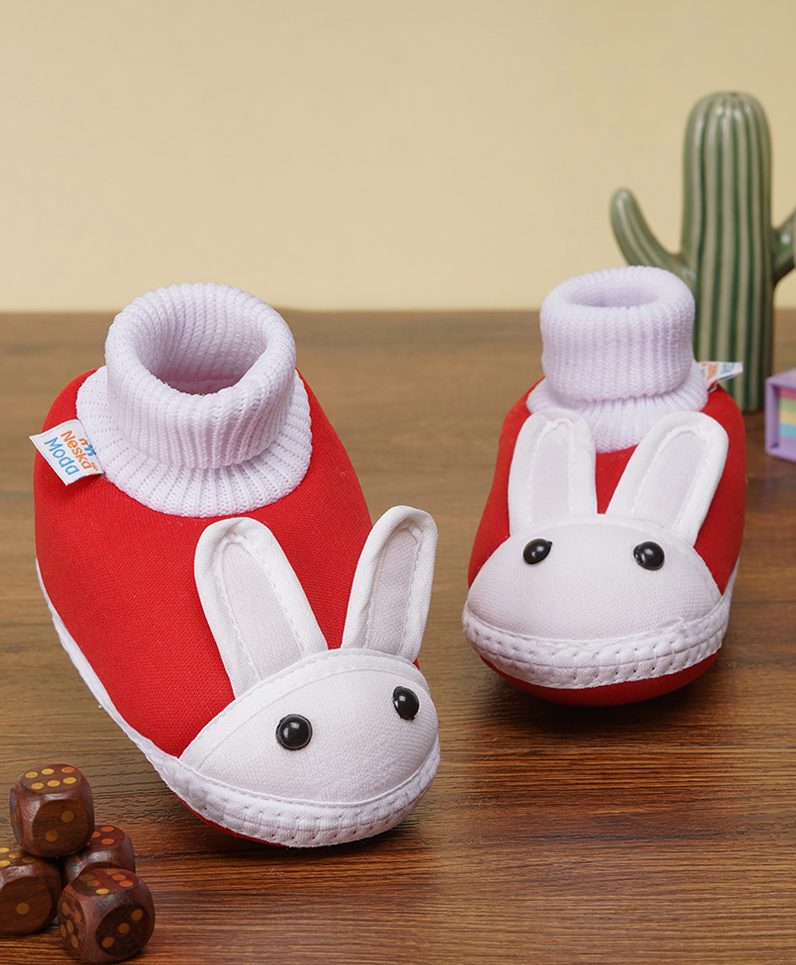 Neska Moda Rabbit Designed Slip On Booties - Red-picture-11