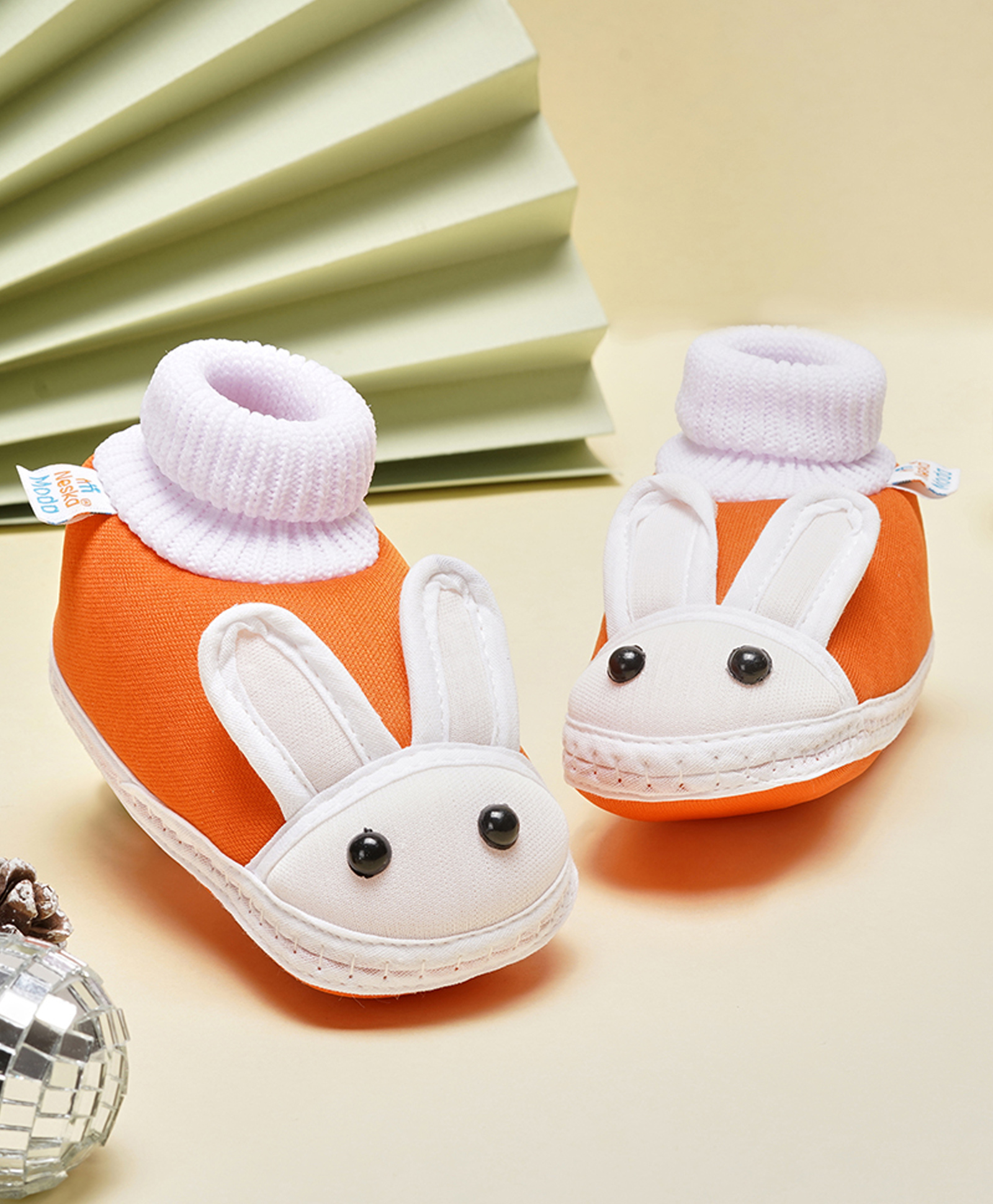 Neska Moda Rabbit Designed Slip On Booties - Orange-picture-24
