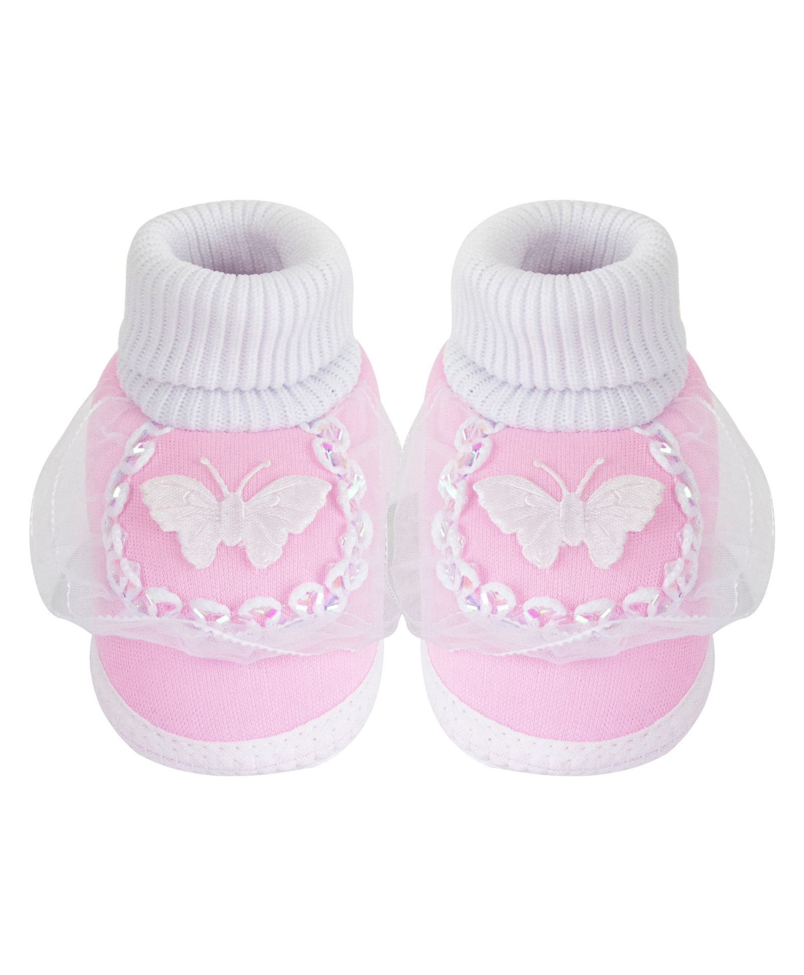Neska Moda Butterfly Face Applique Frill Slip On Booties - Baby Pink-picture-46