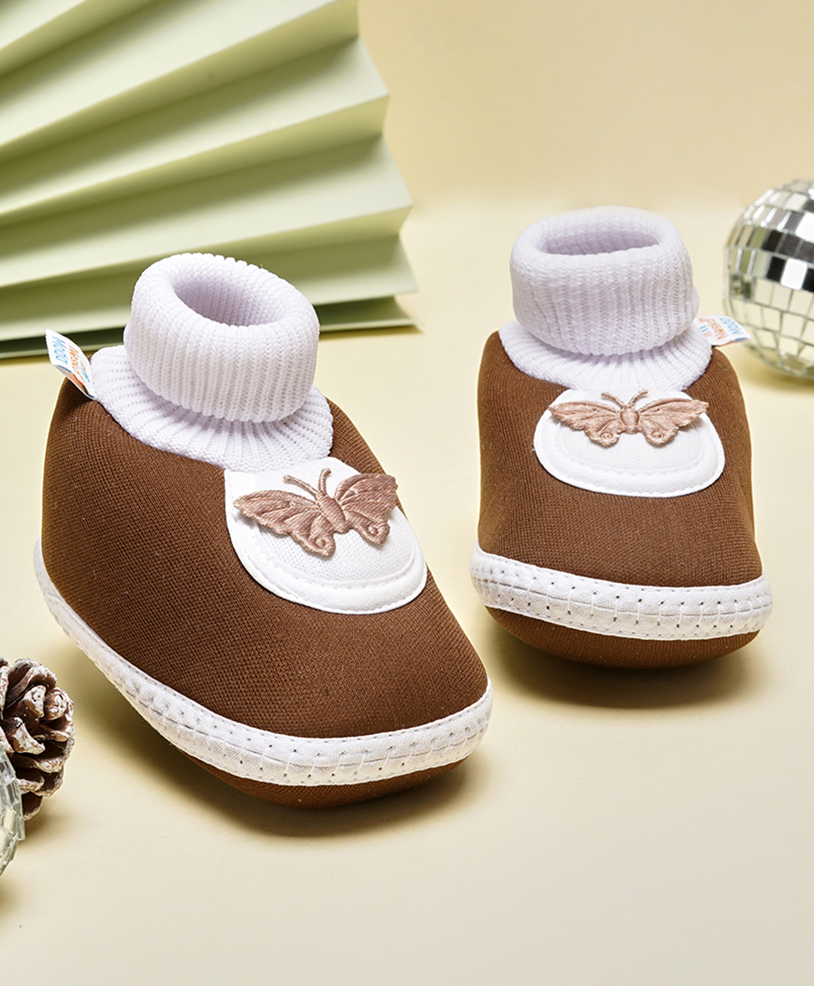 Neska Moda Butterfly Applique Detailed Slip On Booties - Brown-picture-15