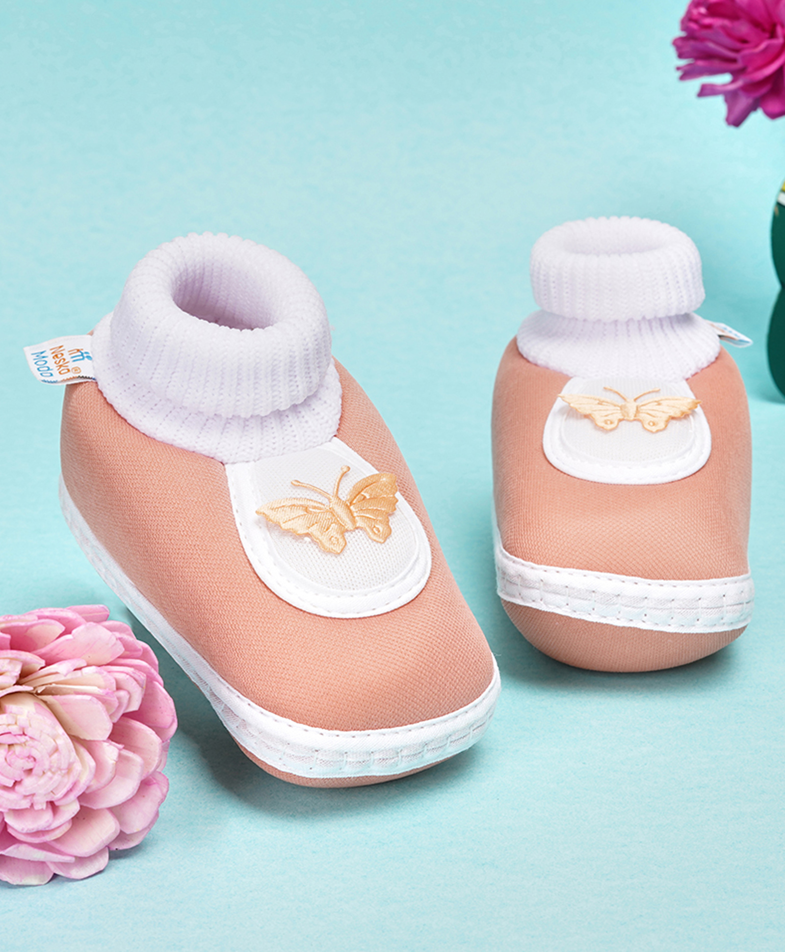 Neska Moda Butterfly Applique Detailed Slip On Booties - Light Pink-picture-16