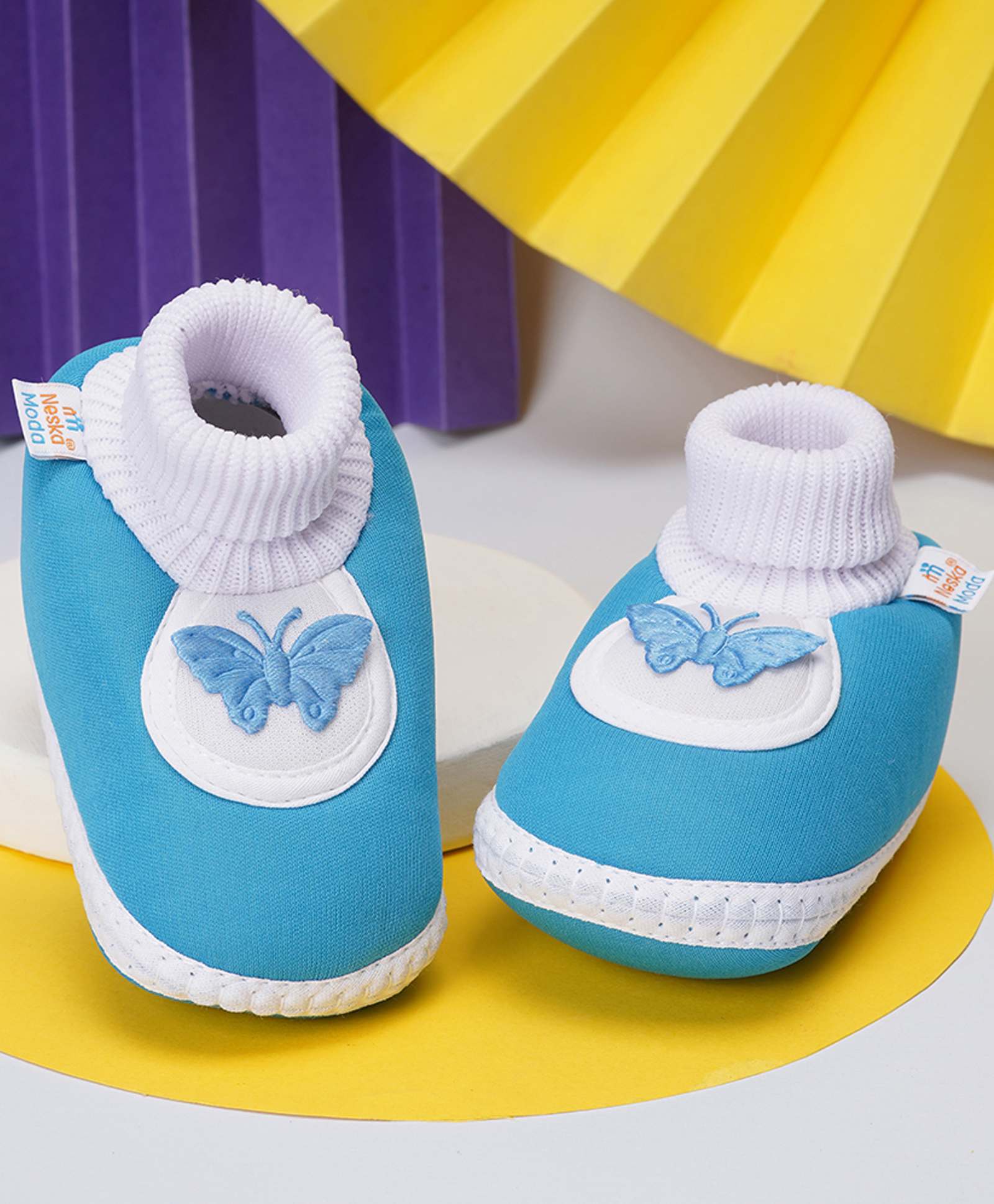 Neska Moda Butterfly Applique Detailed Slip On Booties - Sky Blue-picture-17