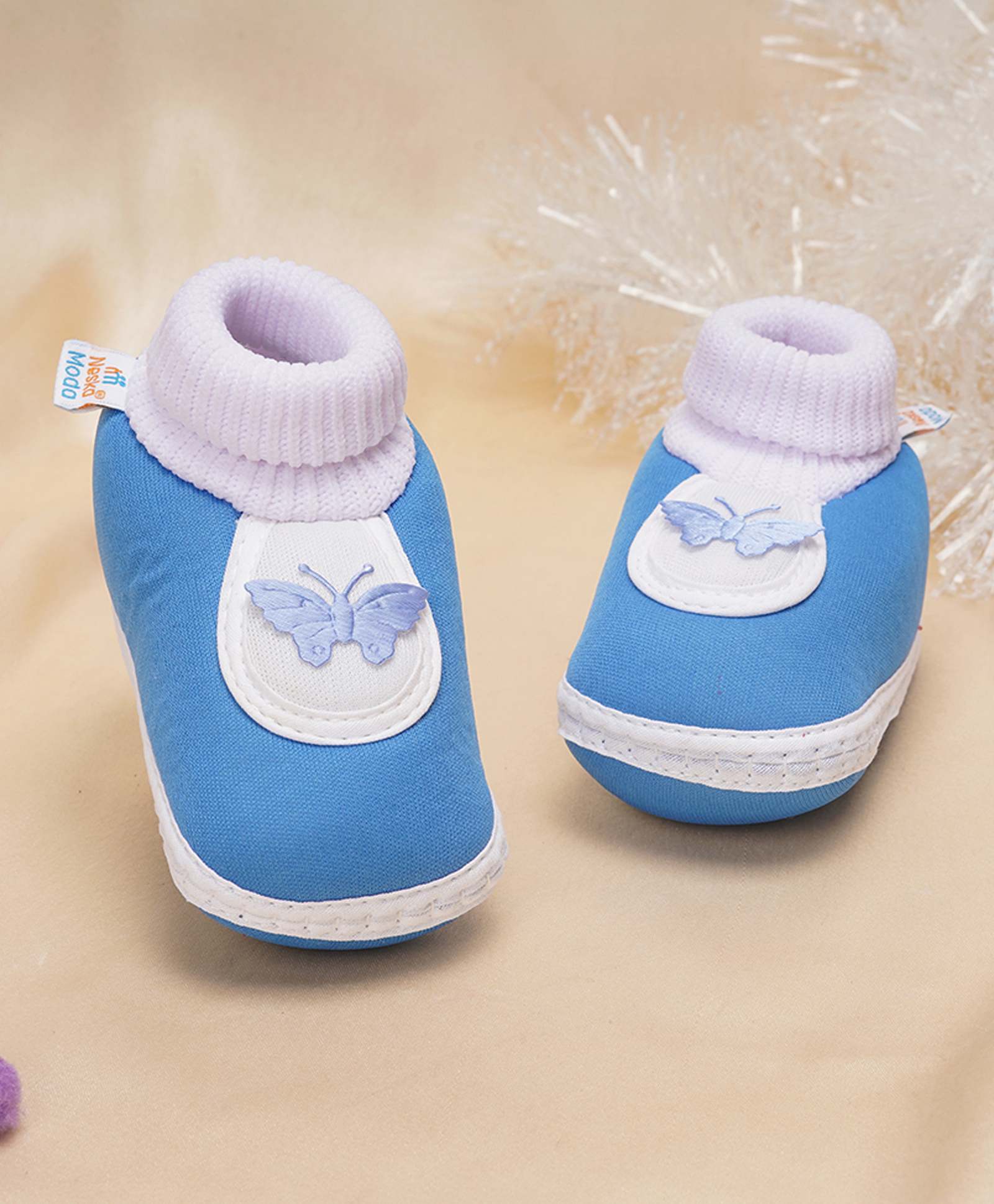 Neska Moda Butterfly Applique Detailed Slip On Booties - Aqua Blue-picture-27