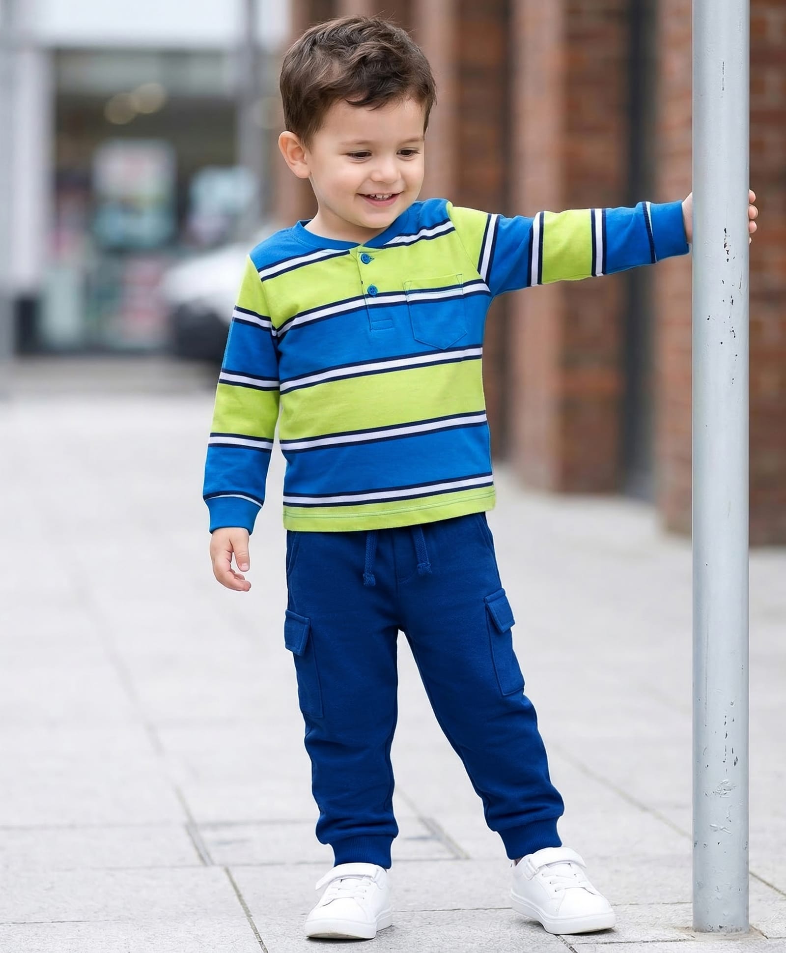 Babyhug Single Jersey Knit Full Sleeves Striped T-Shirt & Lounge Pant Set - Blue-picture-14