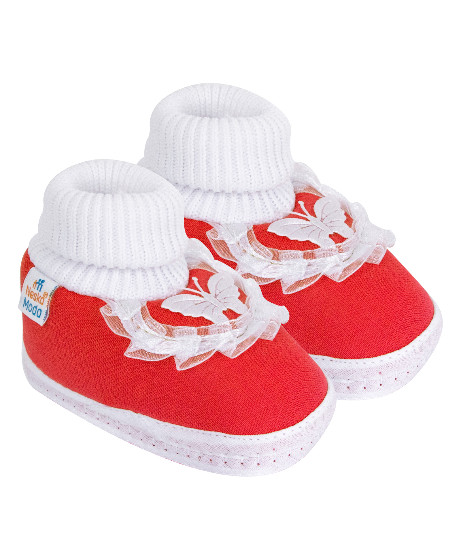 Neska Moda Butterfly Applique Detailed Slip On Booties - Red-picture-32