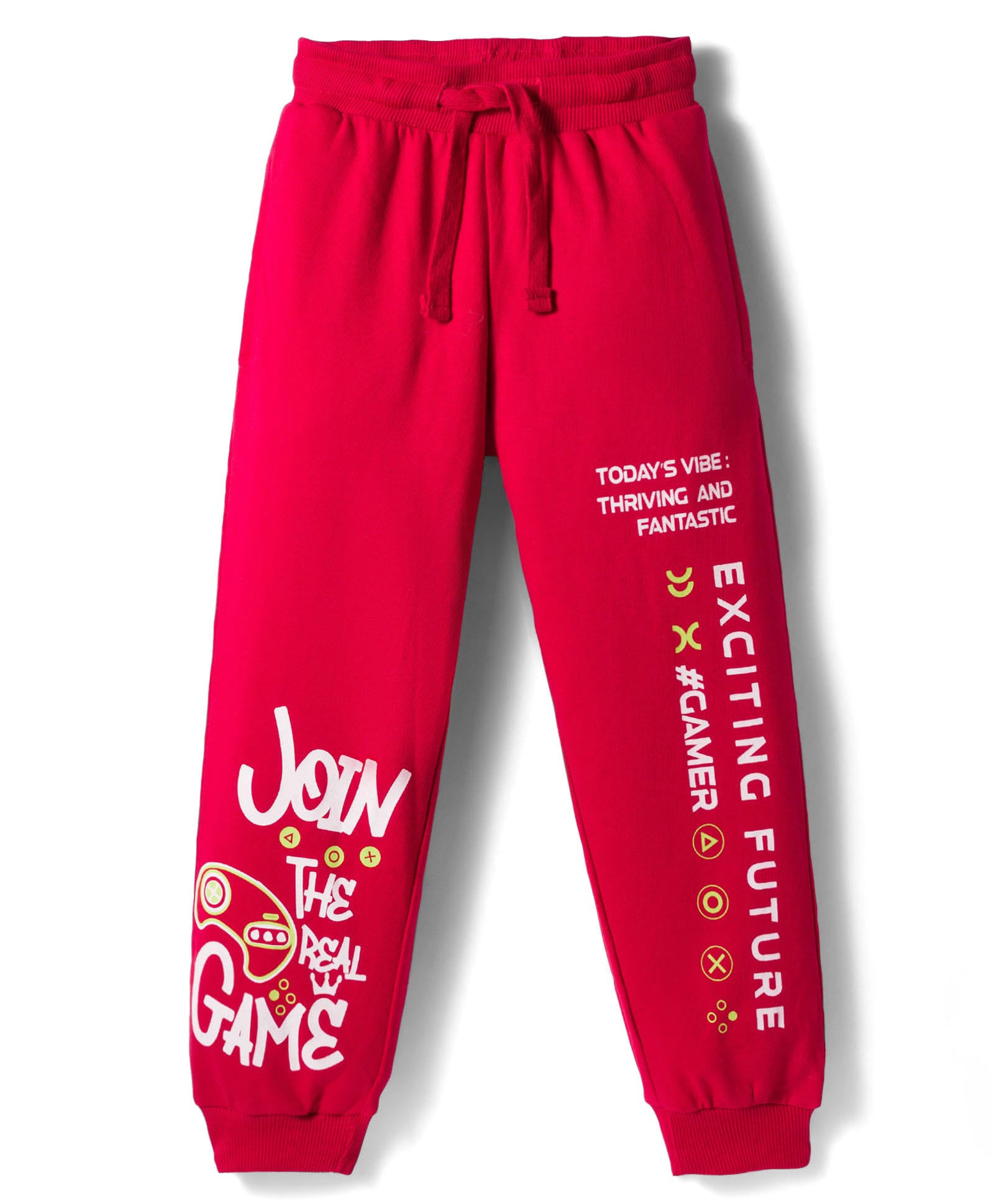 Pine Kids Cotton Knit Full Length Lounge Pant With Text Print - Red