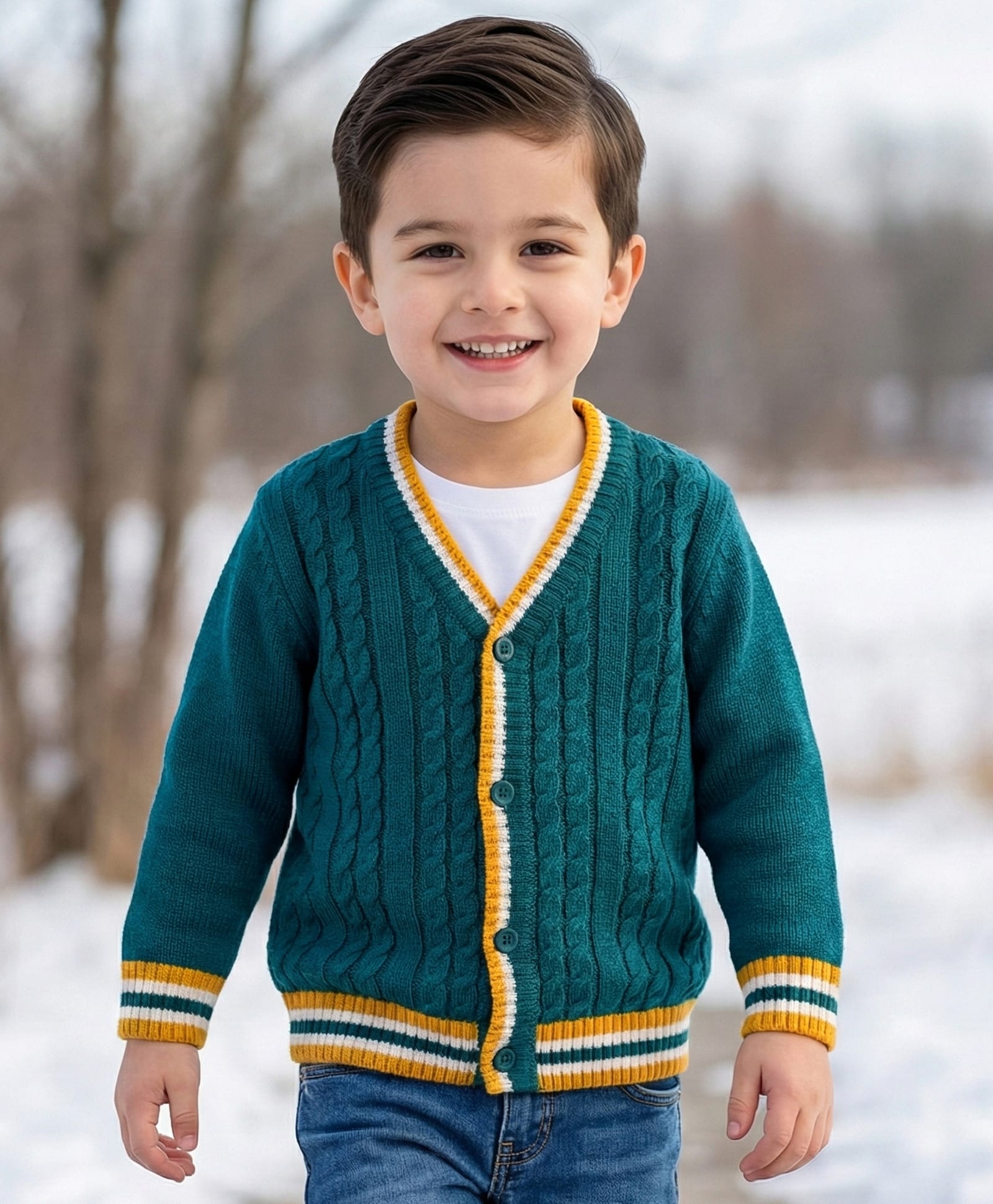 Babyhug Knit Full Sleeves Front Open Sweater With Tape Detailing - Teal Blue