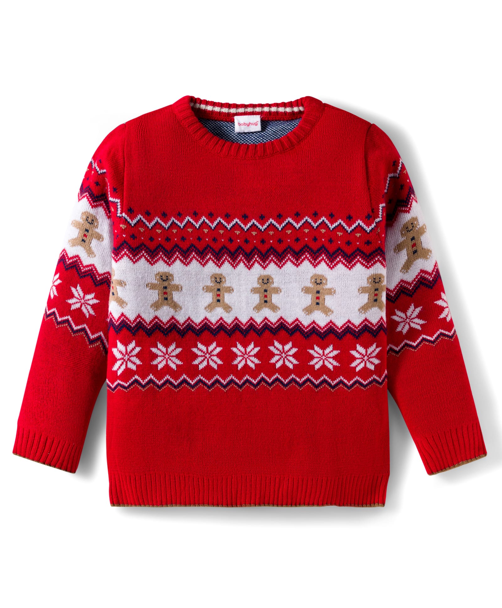 Babyhug Knit Full Sleeves Pullover Sweater with Aztec Design - Red-image-6