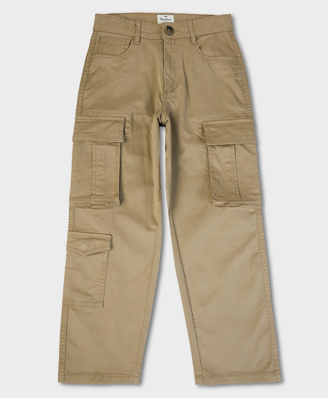 Pepe Jeans Cotton Woven Full Length Solid Coloured Cargo Pants With Stretch - Khaki-picture-15