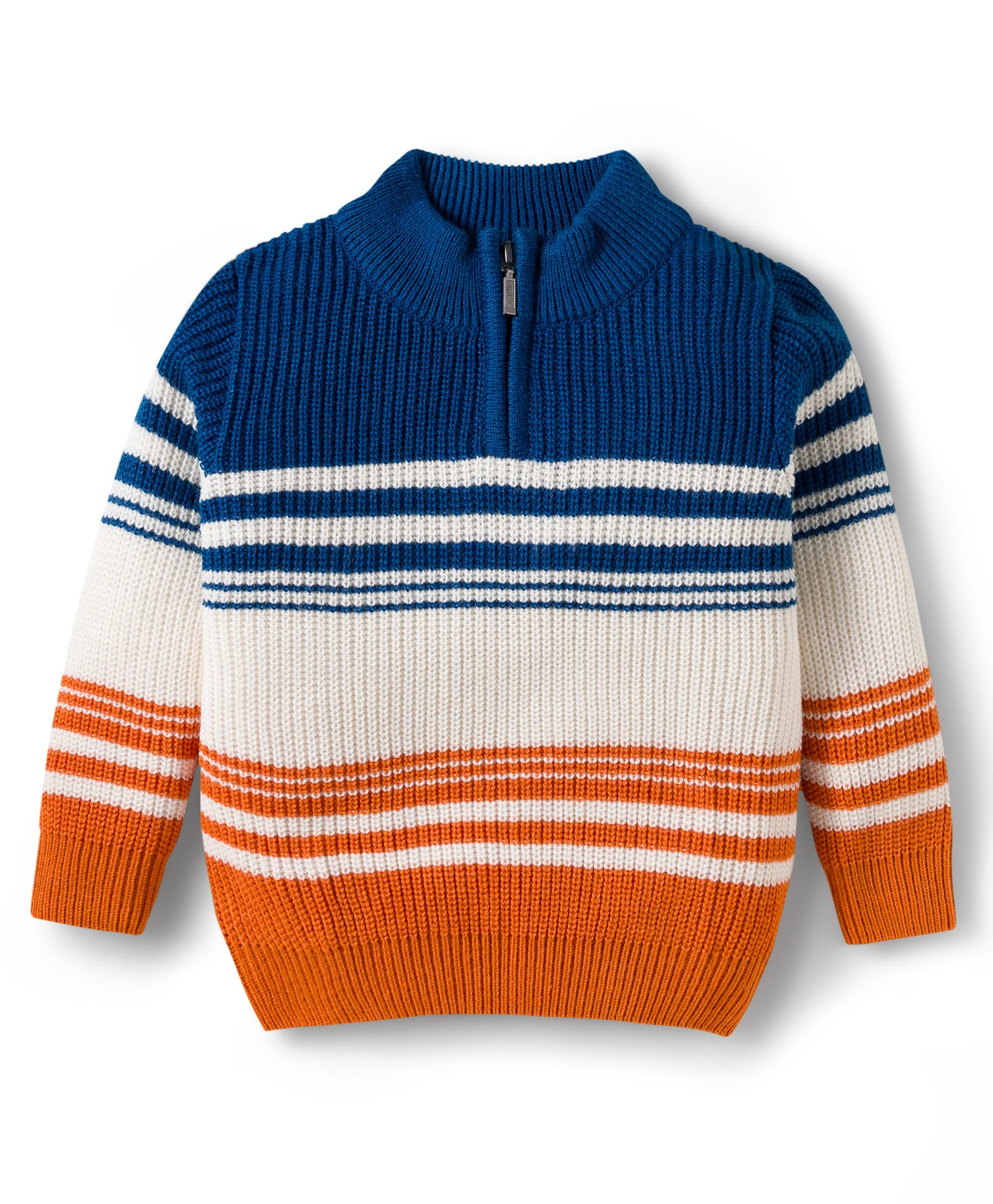 babyhug Pine Kids Knit Full Sleeves Pullover Sweater with Stripe Design - Navy Blue White & Orange-picture-24