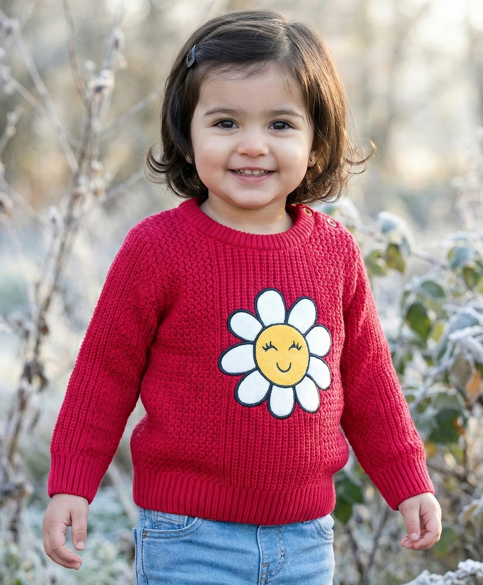 Babyhug Knit Full Sleeves Pullover Sweater with Floral Embroidery - Dark Pink-image-29