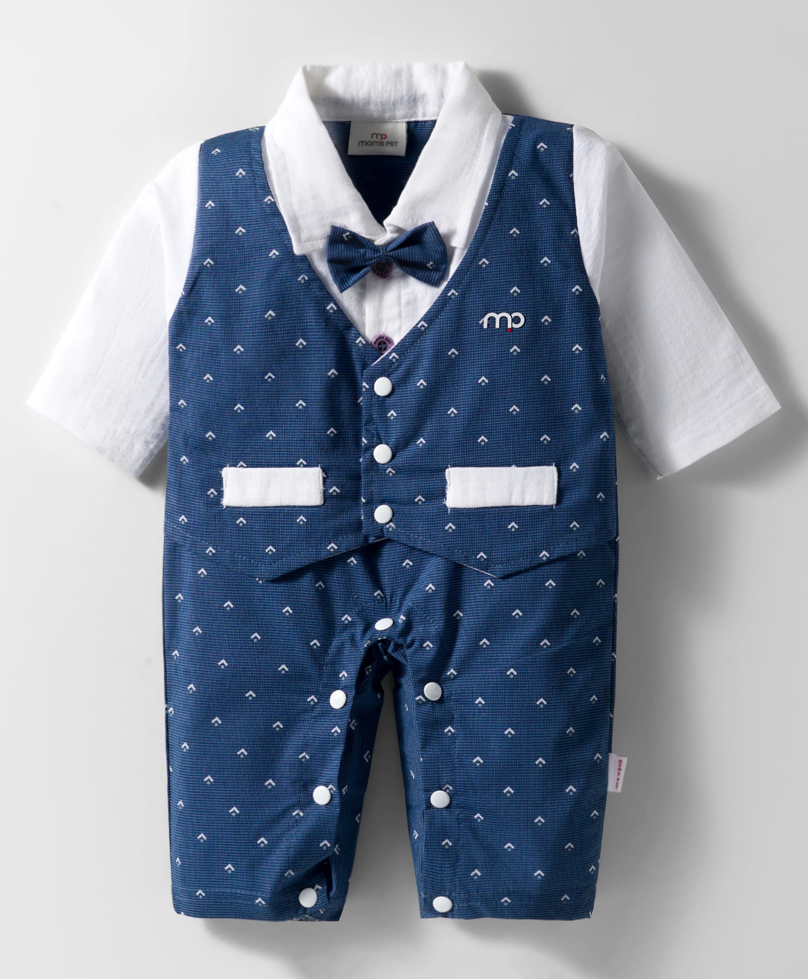 Mom's pet Knit Full Sleeves Geometric Printed Full Romper With Attached Jacket - Blue-image-28
