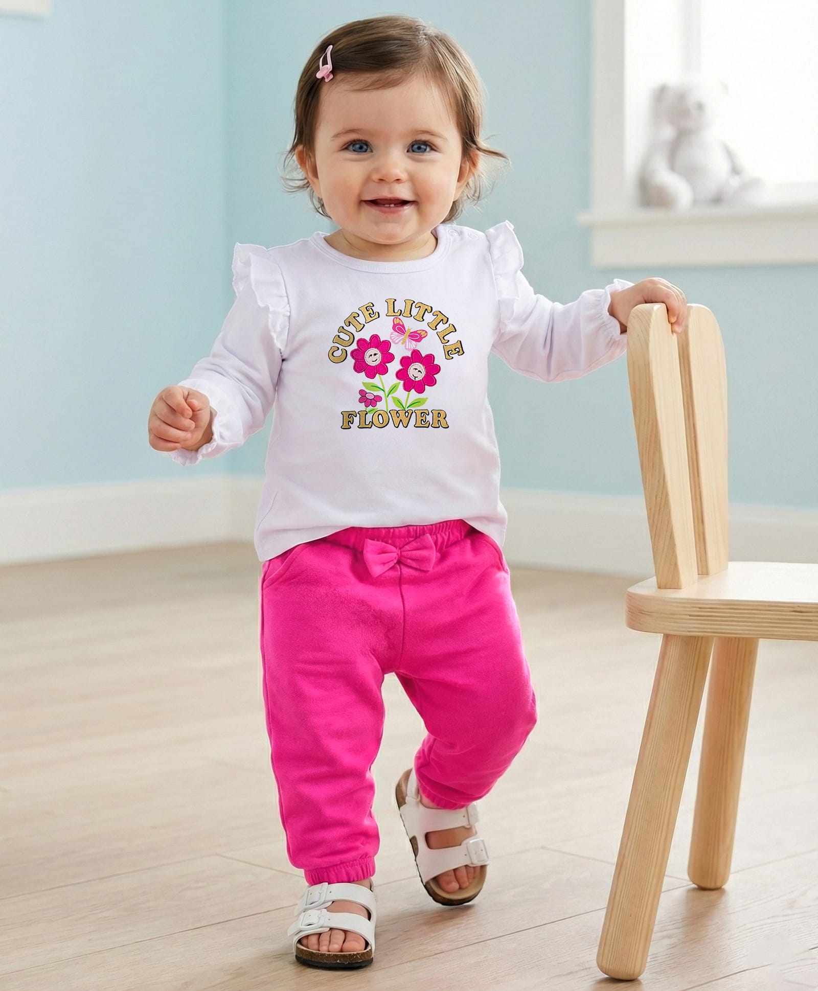 Babyoye Interlock Knit Full Sleeves Top & Pant Set With Eco Jiva Finish & Text Print - White & Pink-picture-28