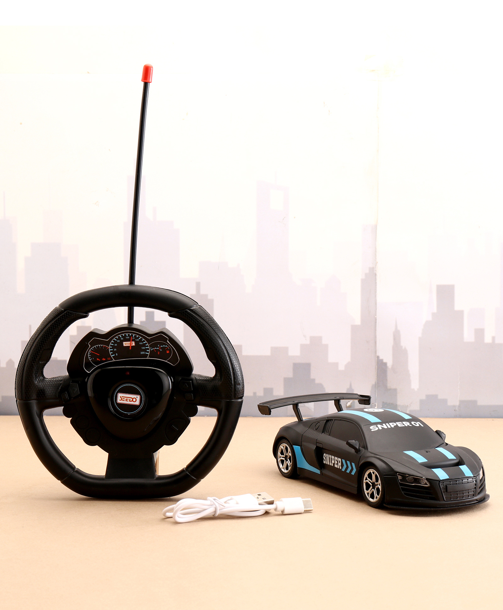 SEEDO 1:24 Scale 4-Wheel Drive Steering Wheel Remote Controlled Car - Black-picture-15