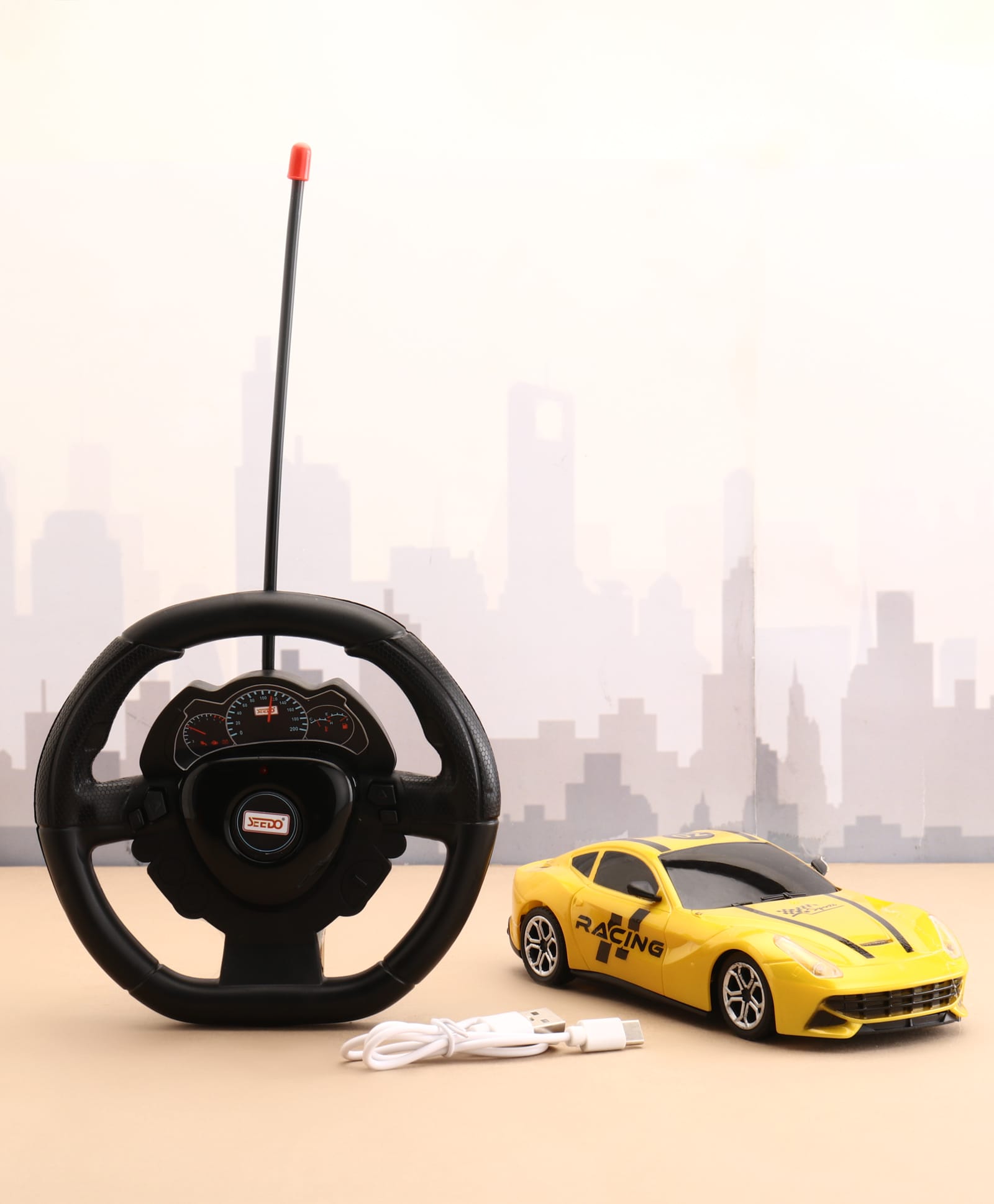 SEEDO 1:24 Scale 4-Wheel Drive Steering Wheel Remote Controlled Car - Yellow-image-2