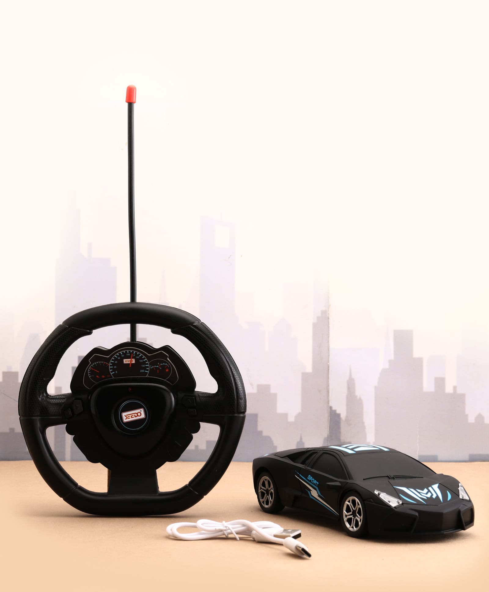 SEEDO 1:24 Scale 4-Wheel Drive | Steering Wheel Remote Controlled Road Sniper 03 RC Car - Blue-picture-22