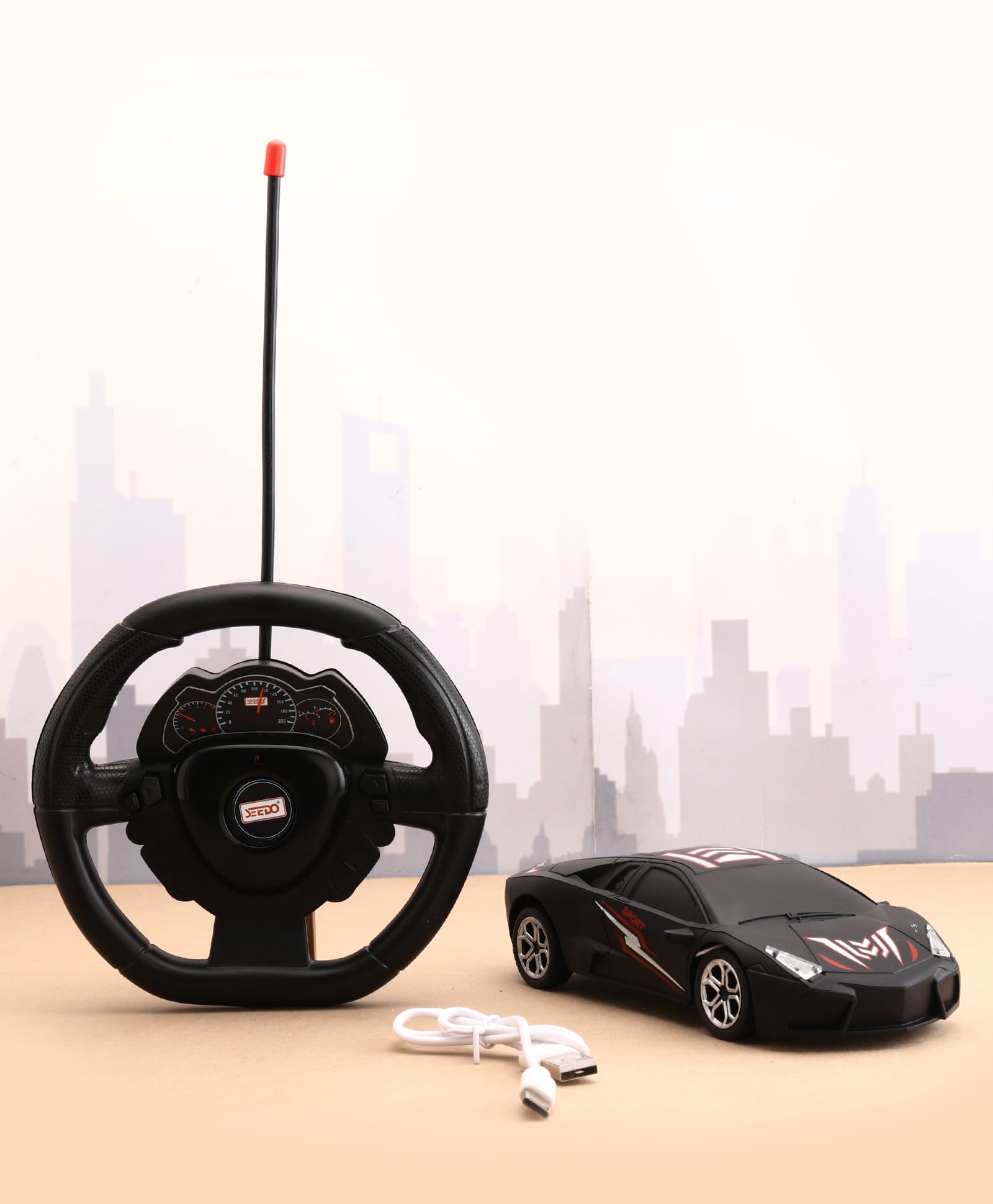 SEEDO 1:24 Scale 4-Wheel Drive | Steering Wheel Remote Controlled Road Sniper 03 RC Car - Red-image-41