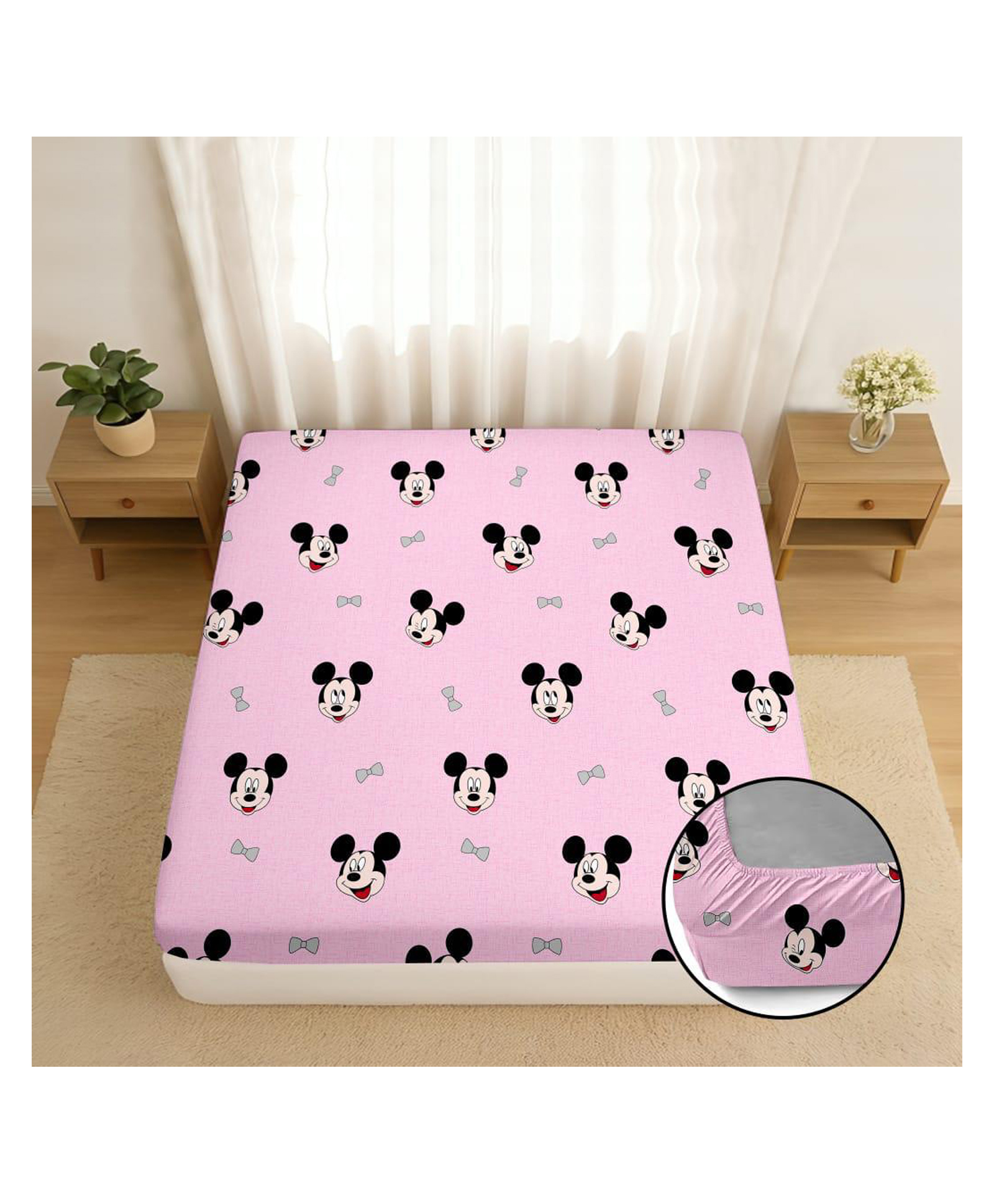 BhaiJi Bedsheets Water Proof Bedsheet For Double Bed Elastic Fitted Standard Queen Size Mattress Protector - Mickey Print-picture-38
