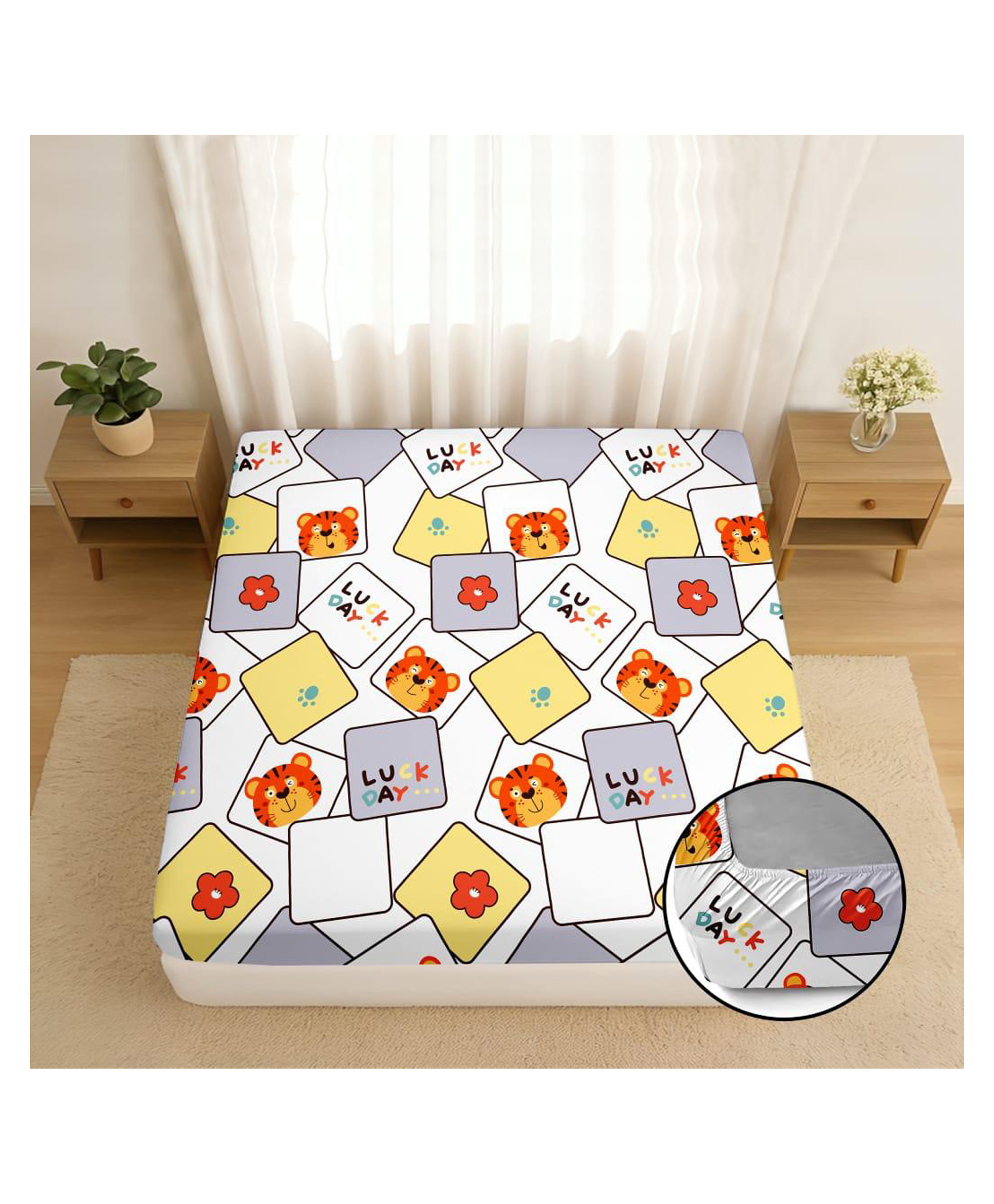 BhaiJi Bedsheets Water Proof Bedsheet For Double Bed Elastic Fitted Standard Queen Size Mattress Protector - Lion Print-picture-39