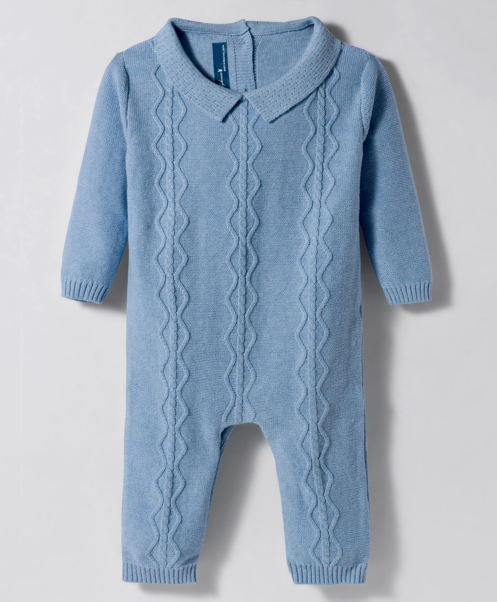 ToffyHouse Knitted Full Sleeves Winter Wear Romper With Cable Knit Design - Light Blue-picture-19
