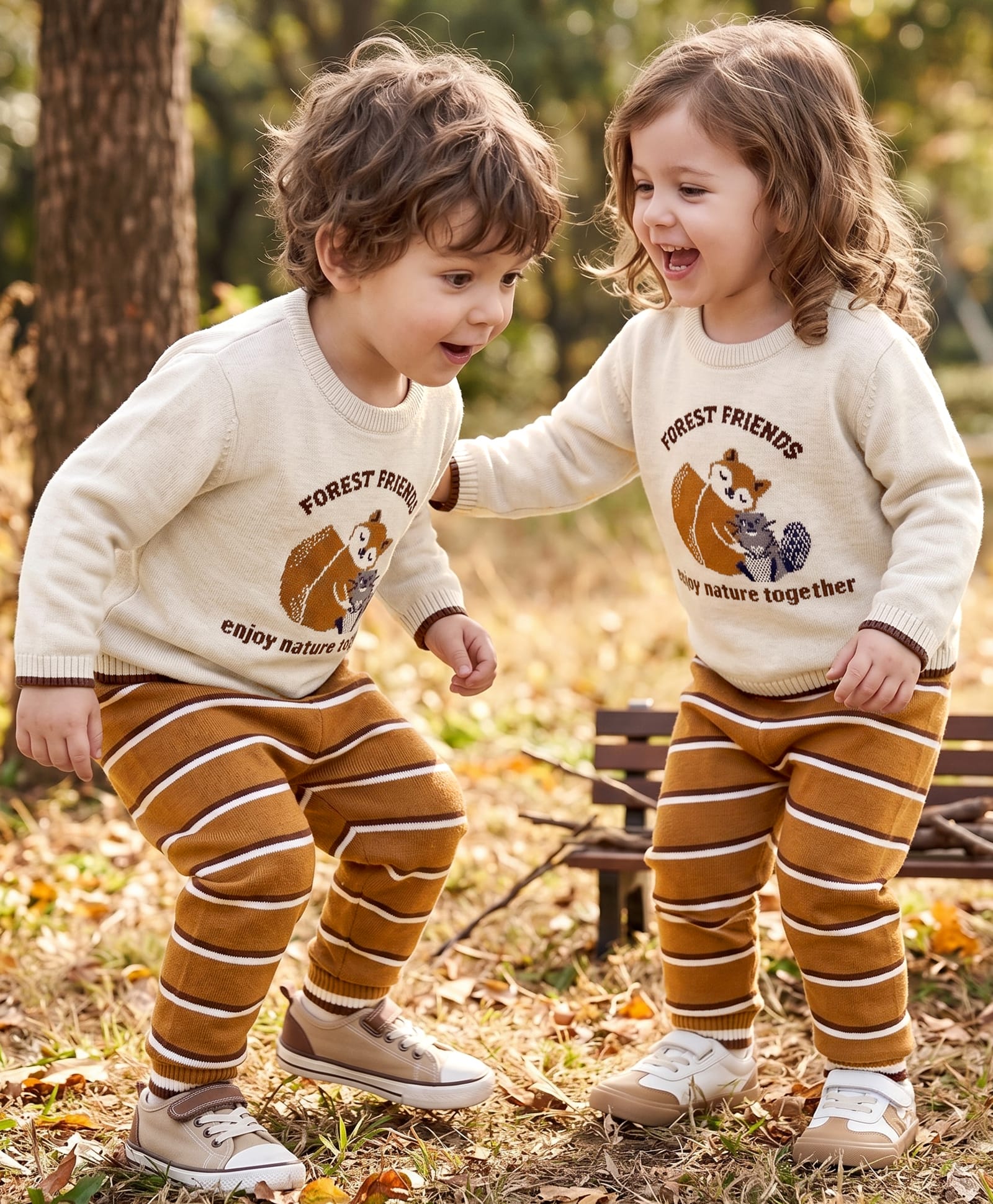 ToffyHouse Knitted Full Sleeves Winter Wear Suit with Animal Design & Stripes - Cream-picture-25
