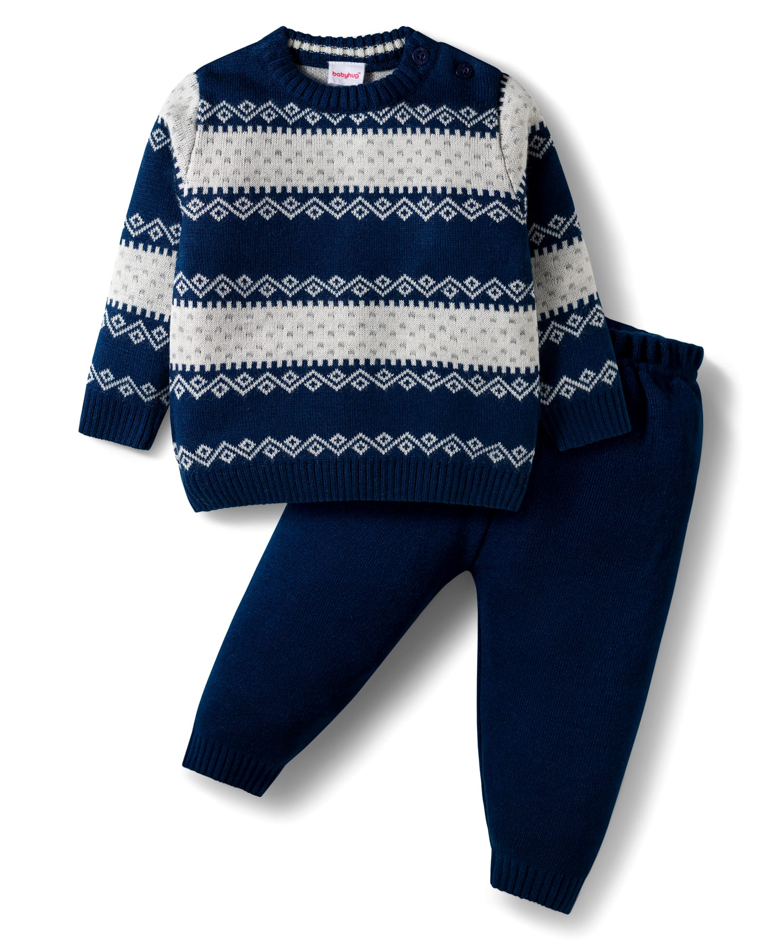 Babyhug Knitted Full Sleeves Striped Sweater Set - Navy Blue-image-48