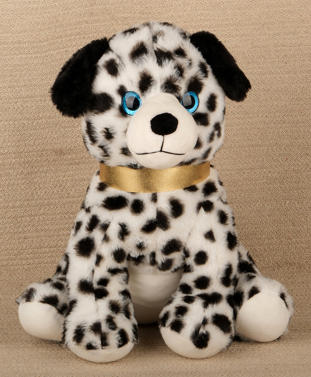 Dukiekooky Black and White Dalmatian Plush Dog with Gold Collar Soft Stuffed Animal Toy with Blue Eyes Height - 40 cm-image-7
