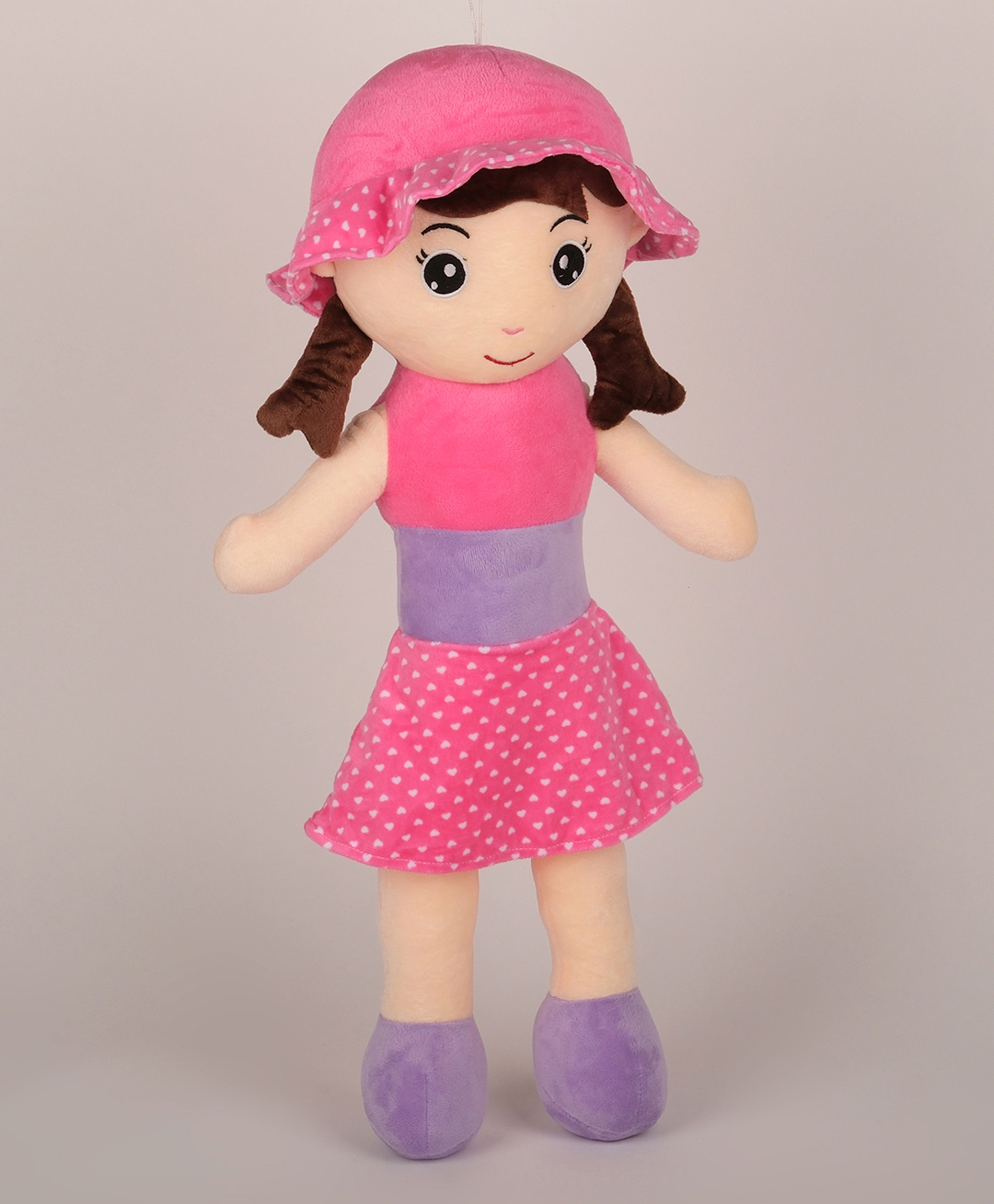 Dukiekooky Pink and Purple Plush Delux Doll, Soft Stuffed Toy with Heart Pattern Design, Height 65 cm-image-49