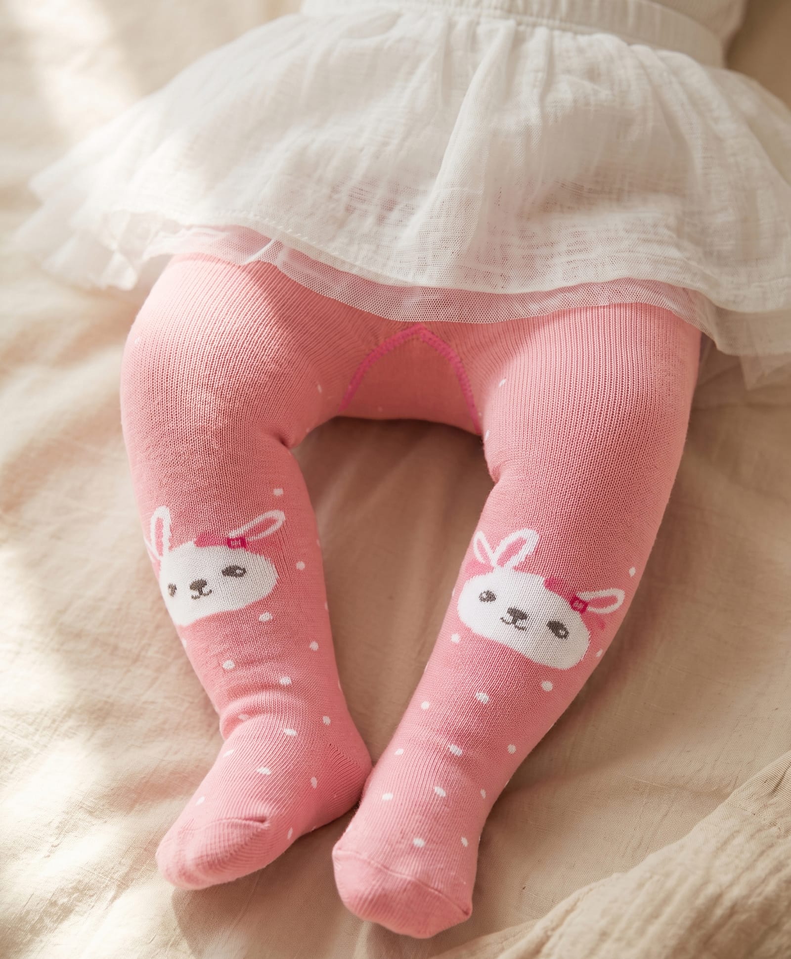 Cute Walk by Babyhug Knit Antibacterial Footed Tights with Bunny Design - Pink-image-18