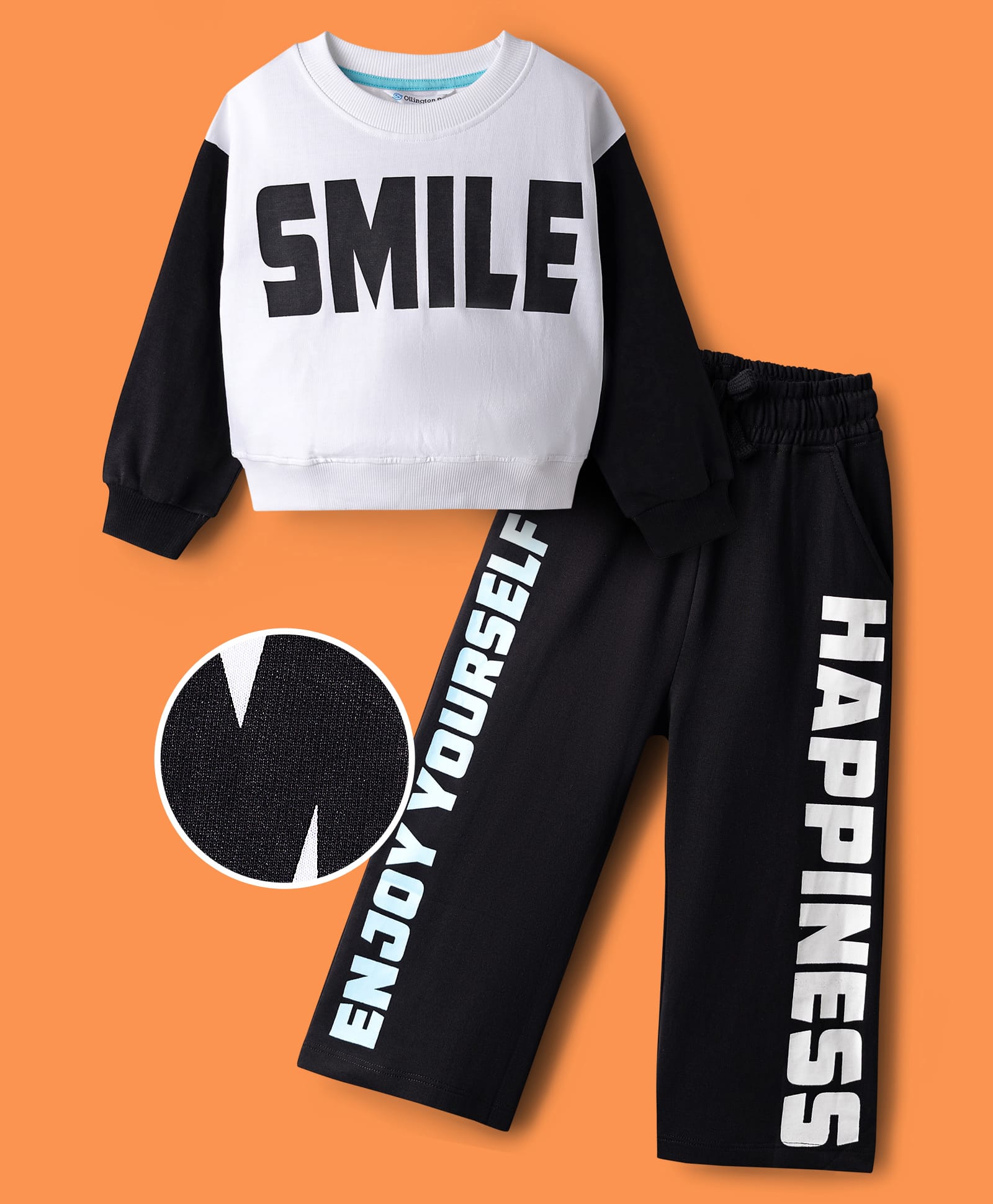 OLLINGTON ST. Cotton Full Sleeves Printed Sweatshirt & Pant Set - Black & White-picture-20