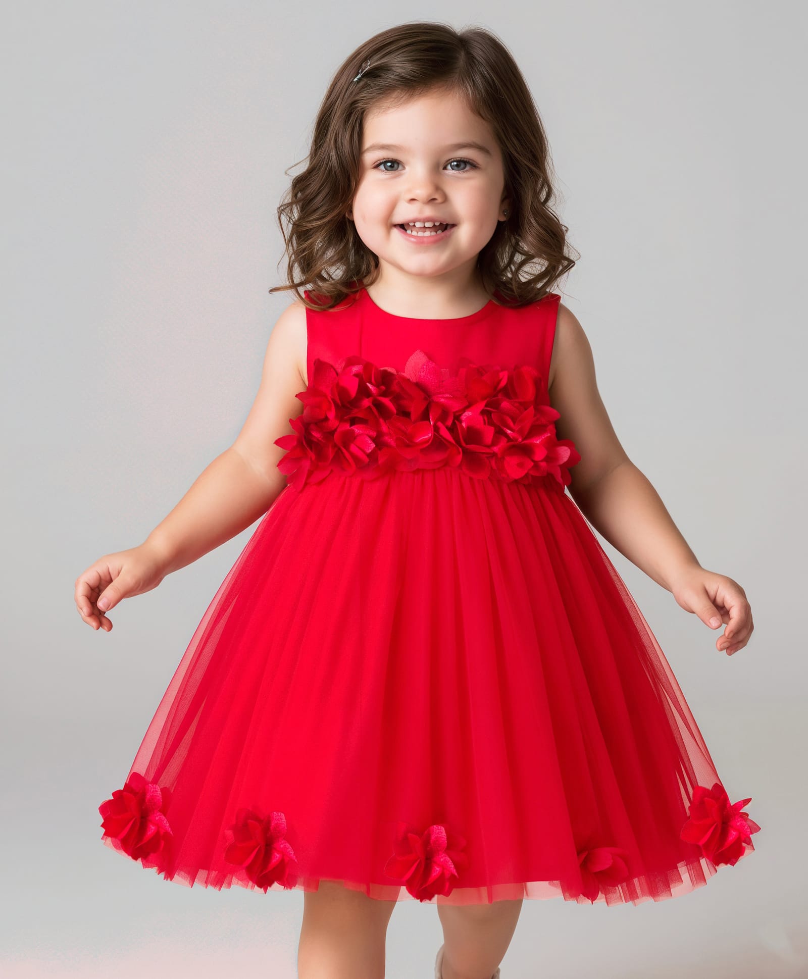 Mark & Mia Sleeveless Solid Color Corsage Detailing Flared Frock Style Party Onesie - Red-picture-37