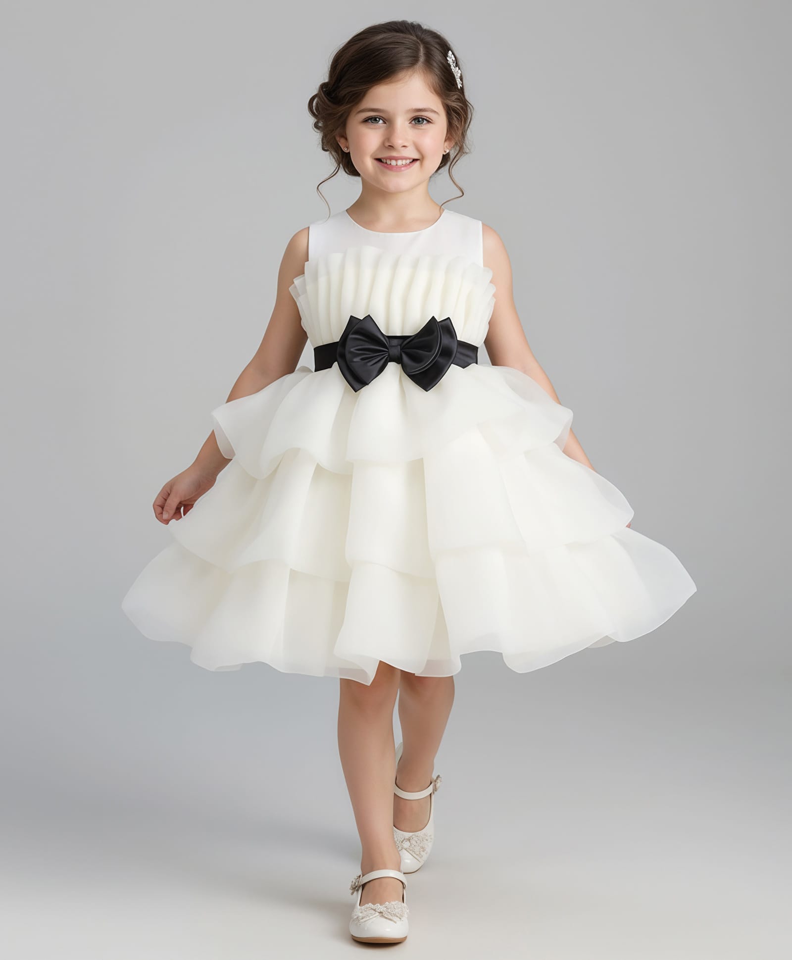 Mark & Mia Sleeveless Solid Color Party Dress with Bow Applique - Offwhite-picture-35
