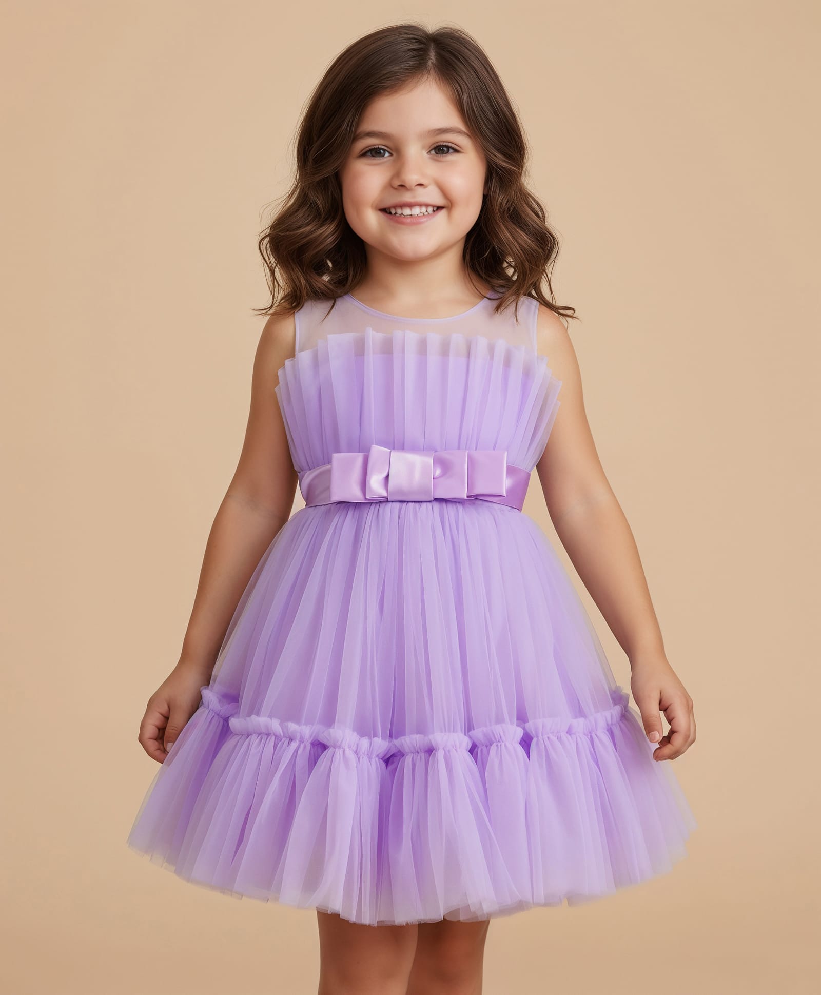 Mark & Mia Woven Sleeveless Party Dress with Bow & Frill Detailing - Lavender-picture-36