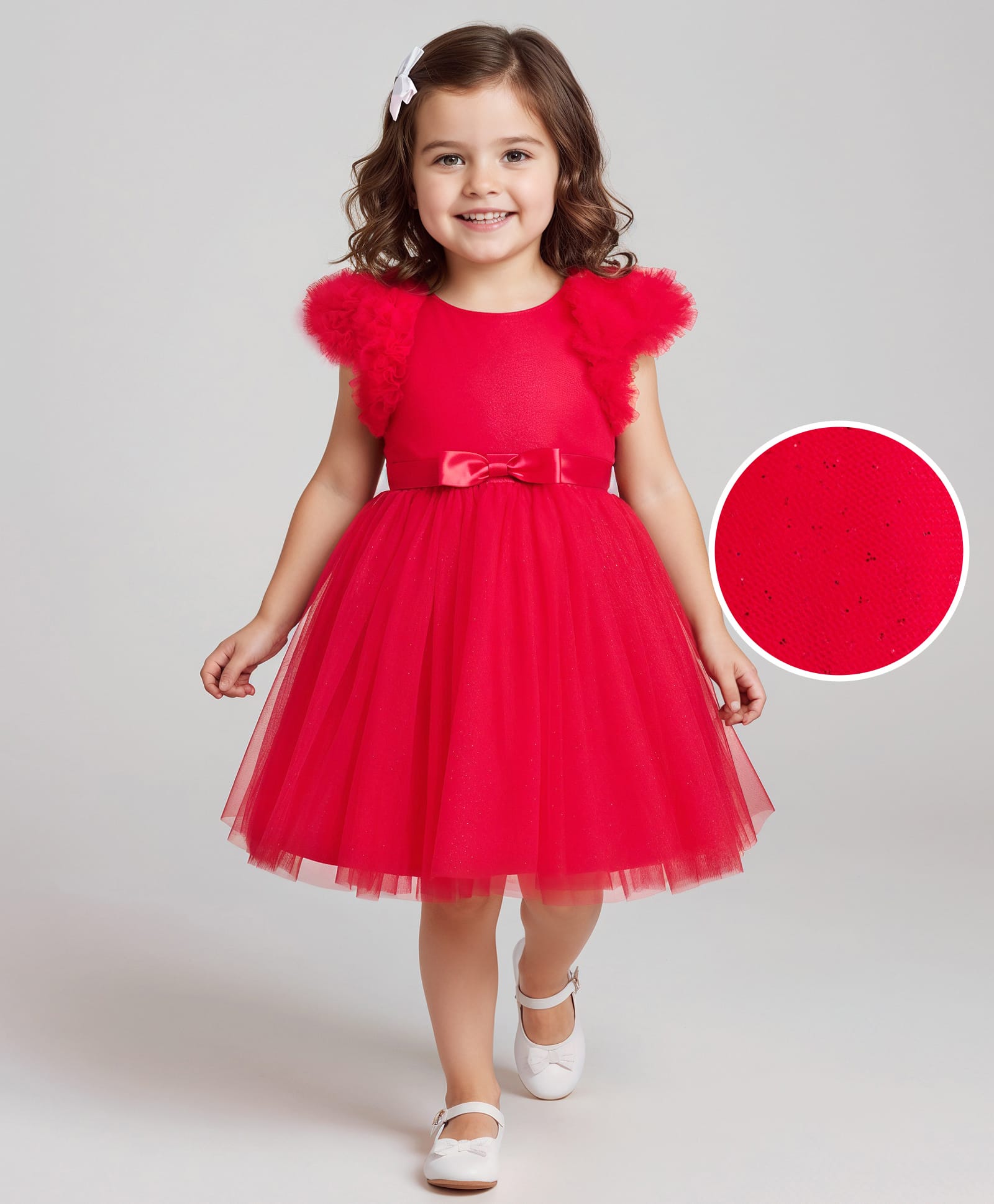 Mark & Mia Woven Frill Sleeves Solid Party Dress With Bow Applique - Red-picture-34