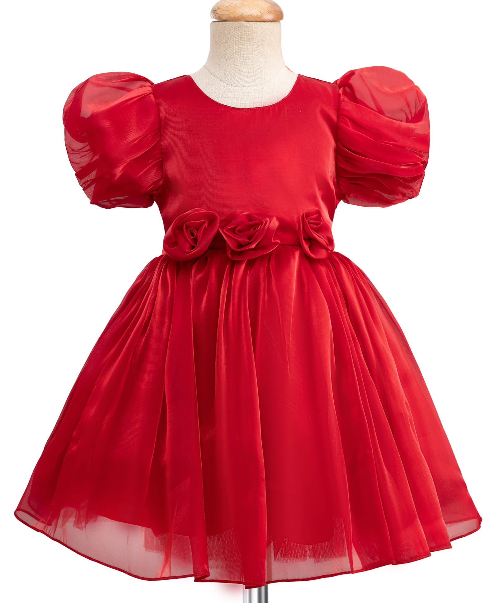 Mark & Mia Woven Half Puffed Sleeves Party Dress with Floral Applique - Maroon-image-46