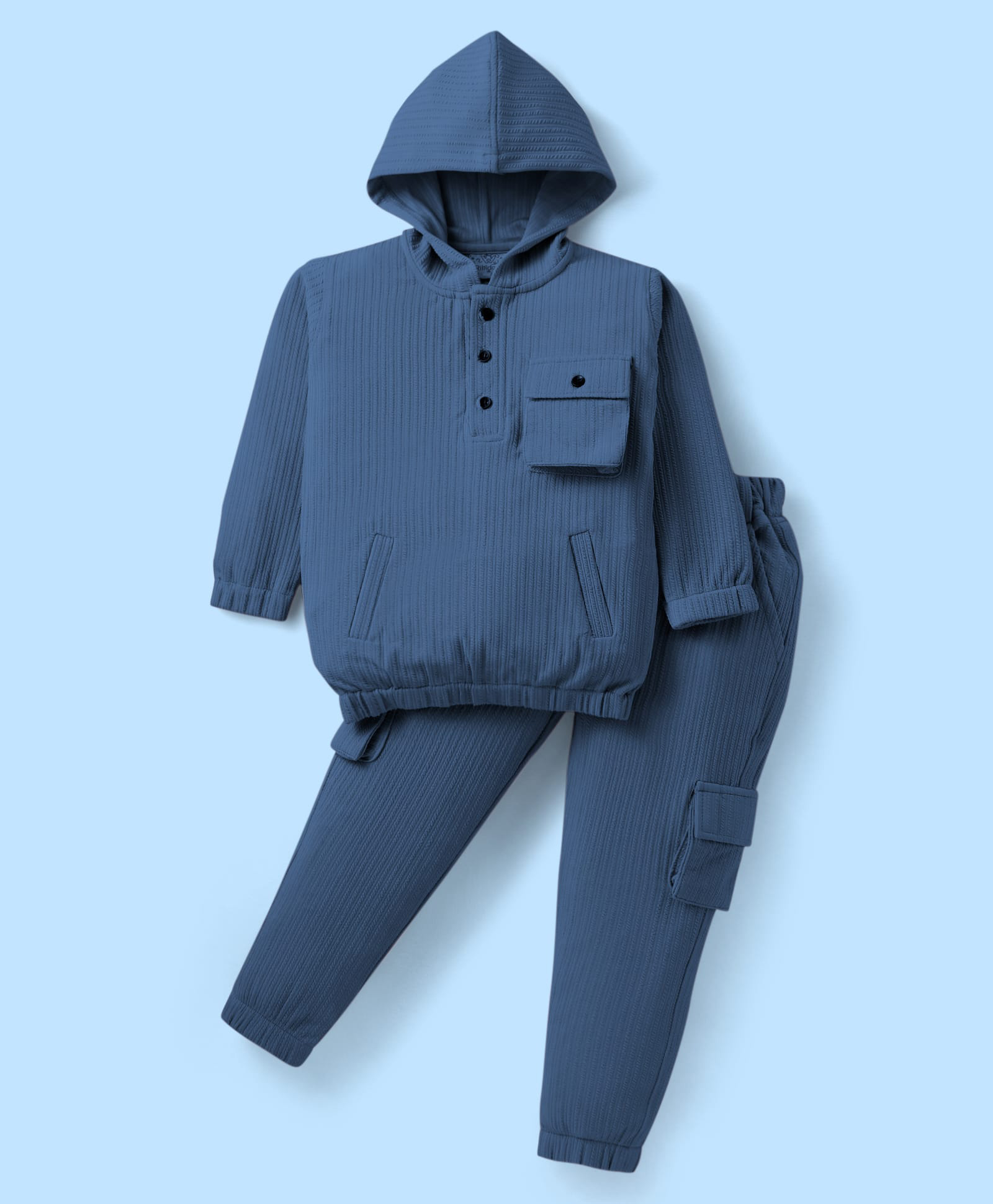 Rikidoos Full Sleeves Textured Hoodie WIth Coordinating Joggers Set - Blue-picture-22