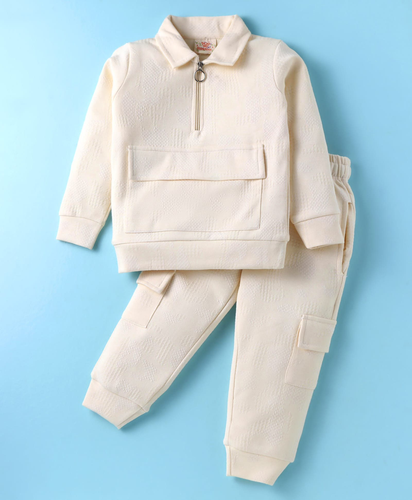 Rikidoos Full Sleeves Solid Sweatshirt & Joggers - Cream-image-43