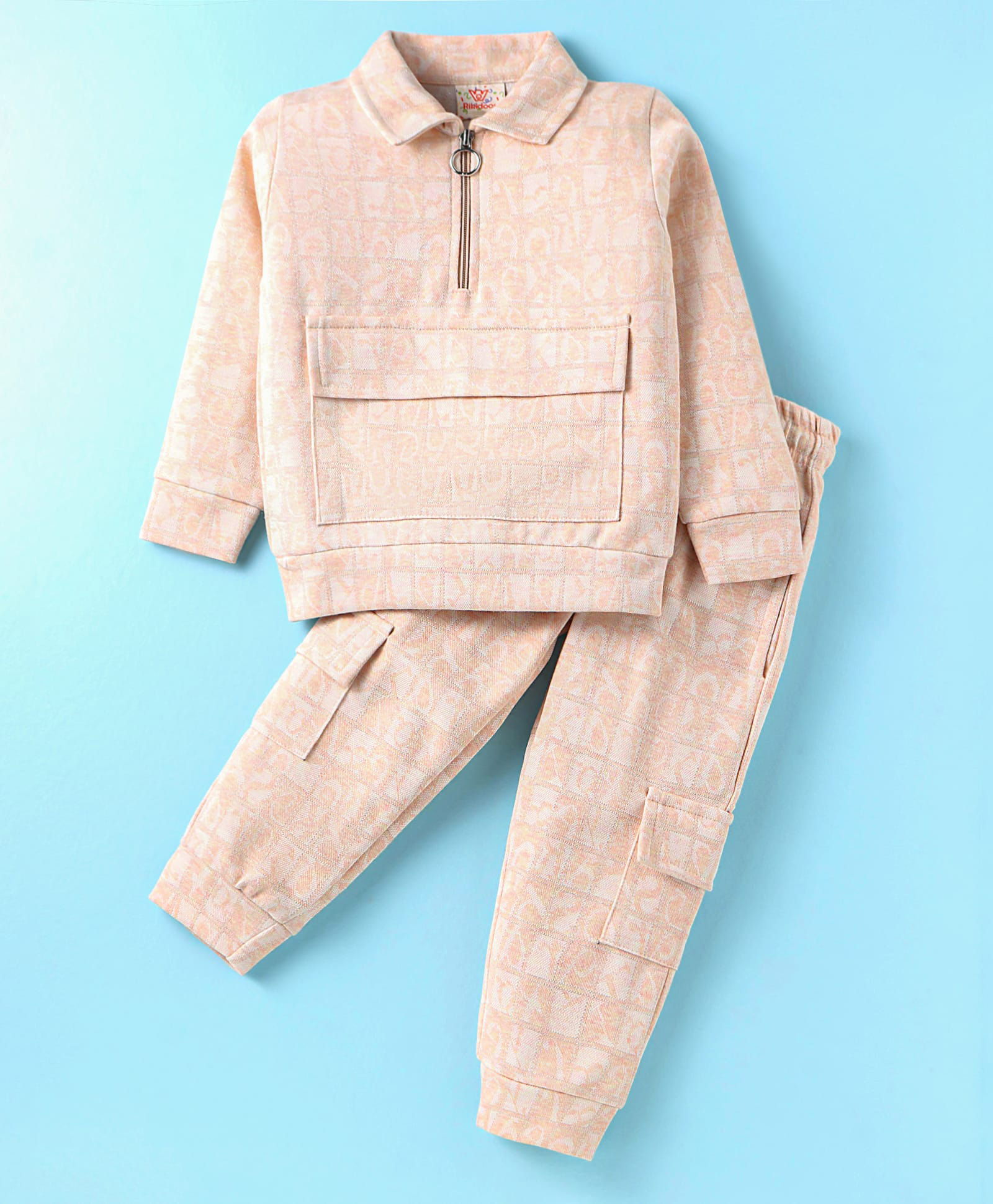 Rikidoos Full Sleeves Checked & Abstract Printed Sweatshirt & Joggers Set - Cream-image-19