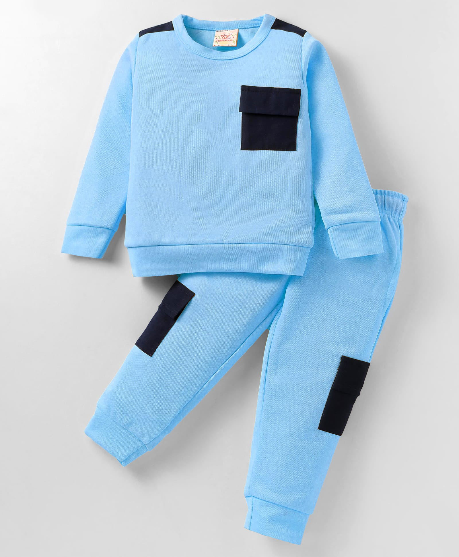 Rikidoos Full Sleeves Colour Blocked Sweatshirt With Coordinating Joggers Set - Light Blue-picture-11