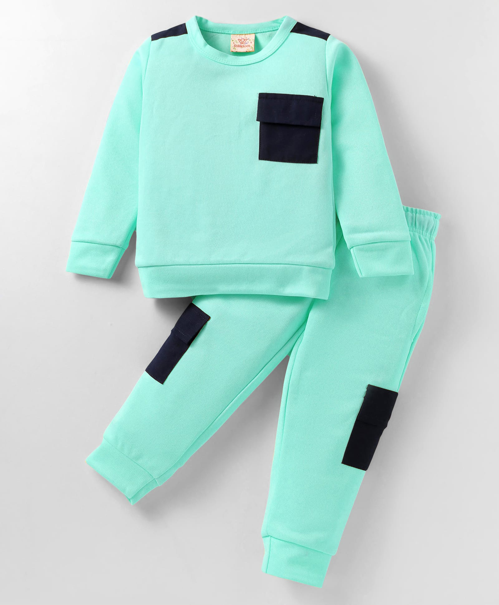 Rikidoos Full Sleeves Colour Blocked Sweatshirt With Coordinating Joggers Set - Sea Green-image-20