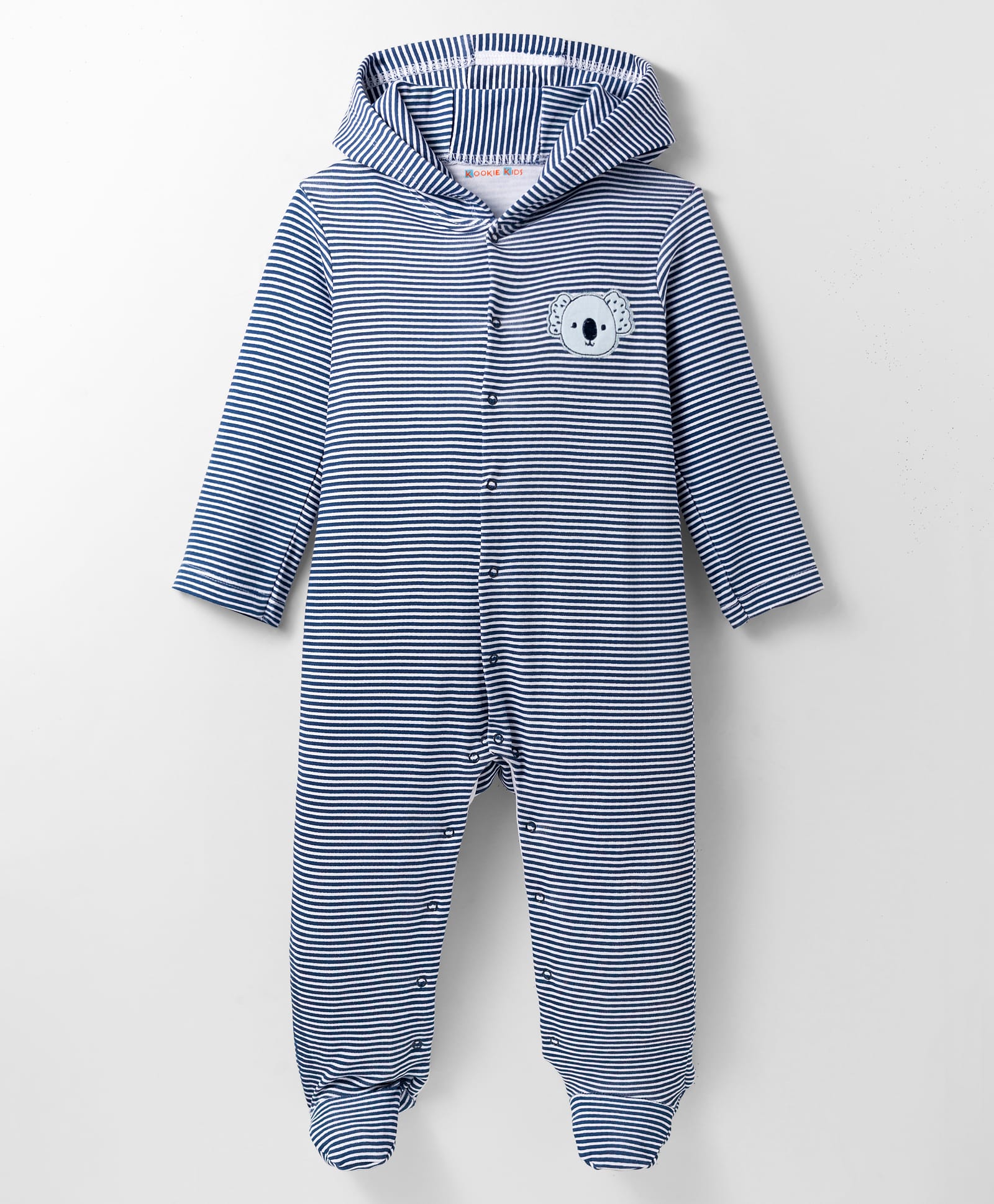 Kookie Kids Interlock Knit Full Sleeves Footed Sleepsuit With Stripes - Navy Blue-image-48